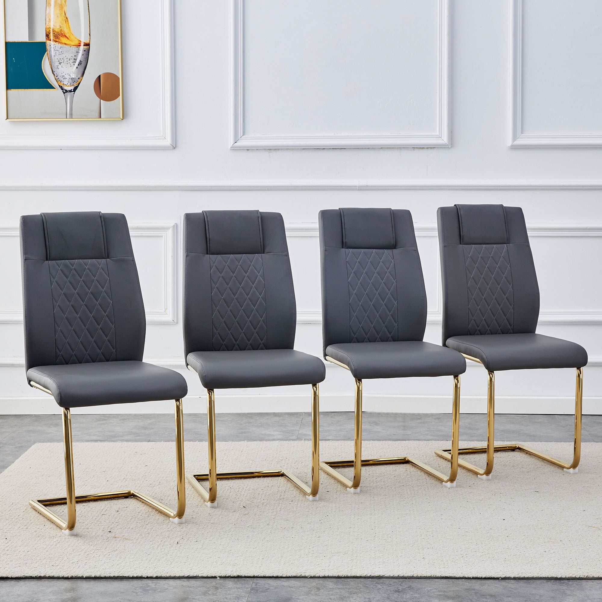 Modern Legged Upholstered Dining Chairs (Set of 4) Artificial For Kitchen And Office - Gray