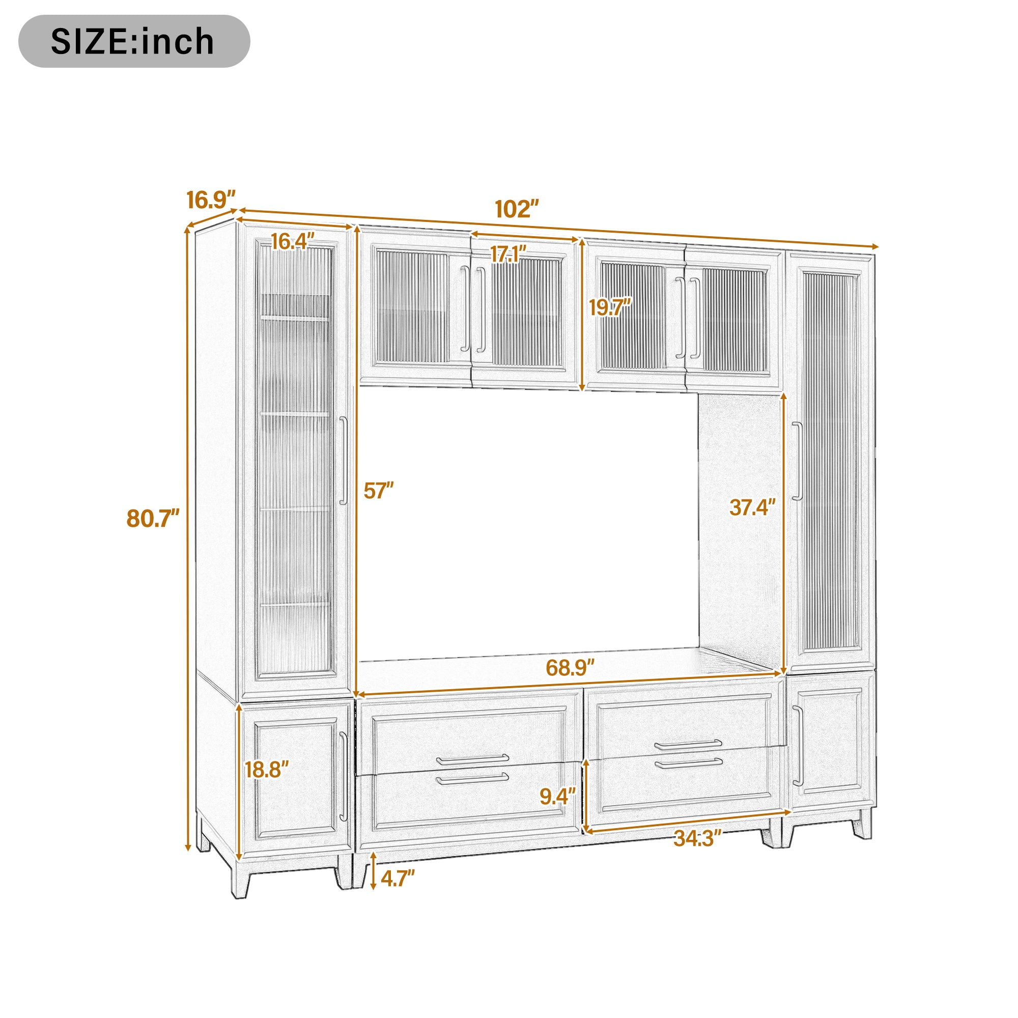 Wall Unit Modern Entertainment Center With Glass Doors