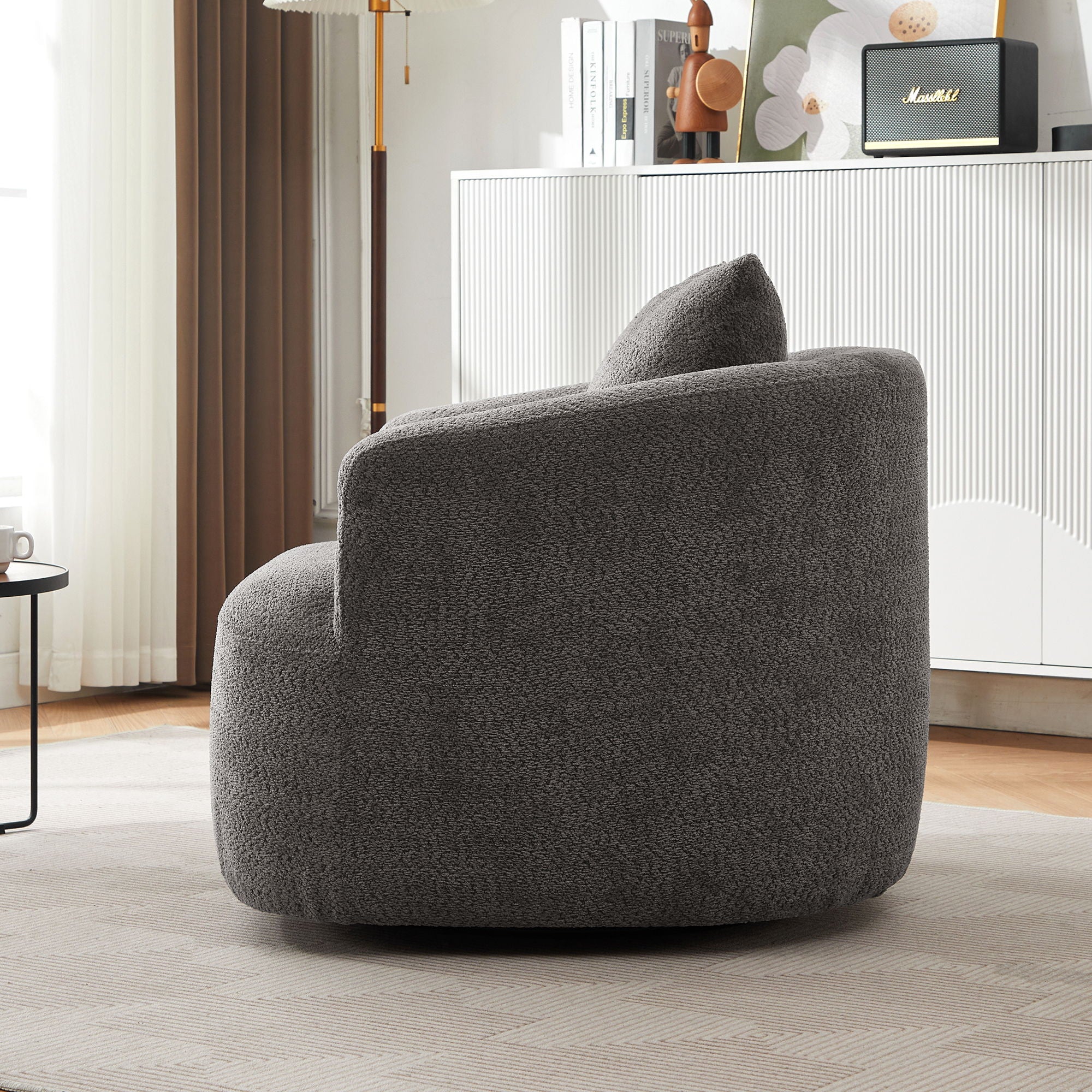 360° Swivel Barrel Sofa Chair With Throw Pillow, Upholstered Accent Chair