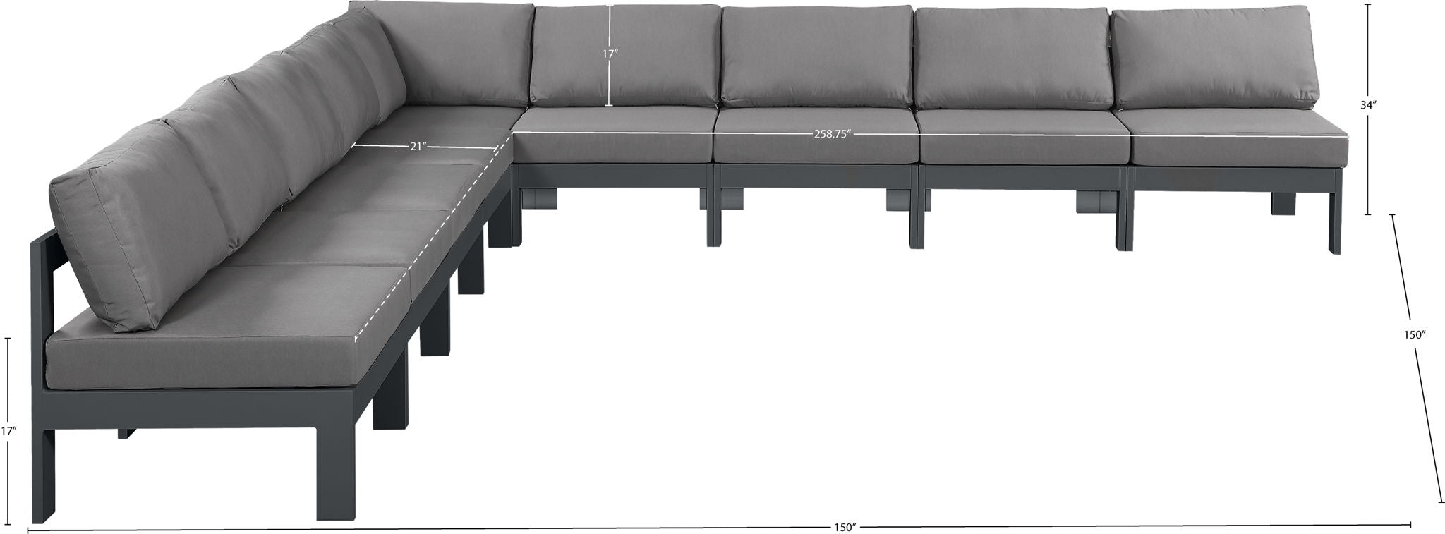 Nizuc - Outdoor Patio 9 Piece Modular Sectional With Gray Frame
