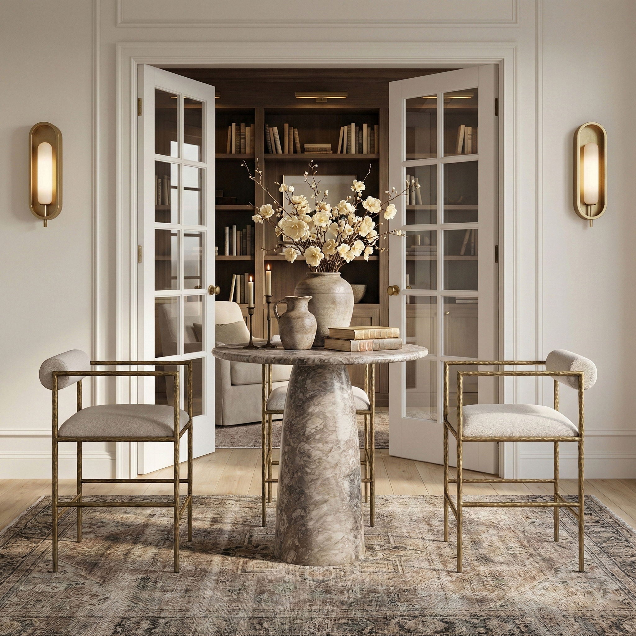 Axis - Linen Textured Beige Fabric Upholstered Counter Stool (Set of 2)