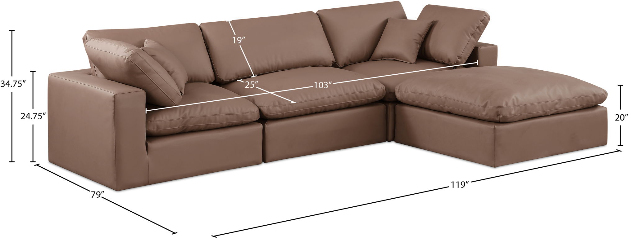 Comfy - 4 Piece Faux Leather Modular Sectional With Chaise