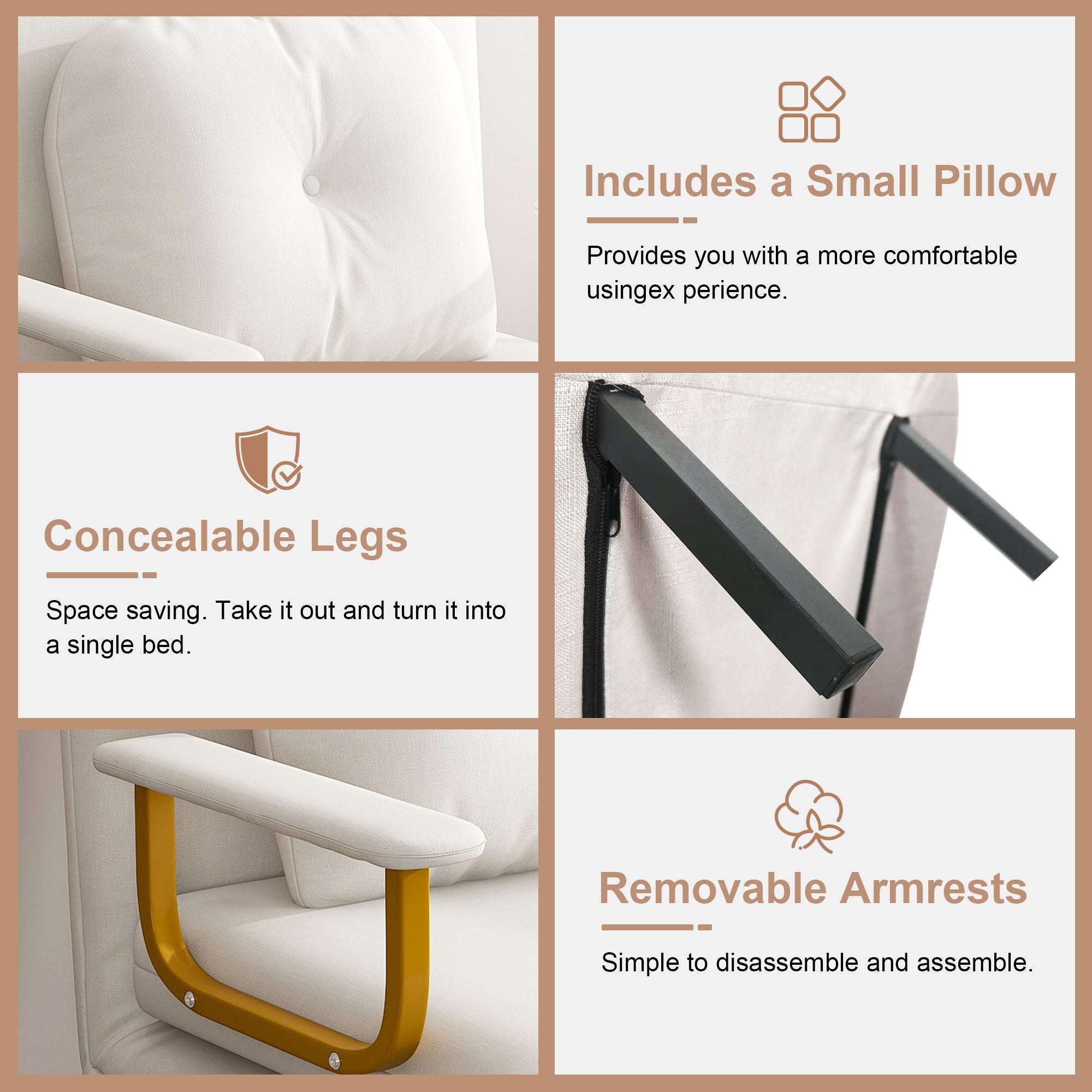 3 In 1 Convertible Folding Sofa Bed With Adjustable Backrest And Pillow