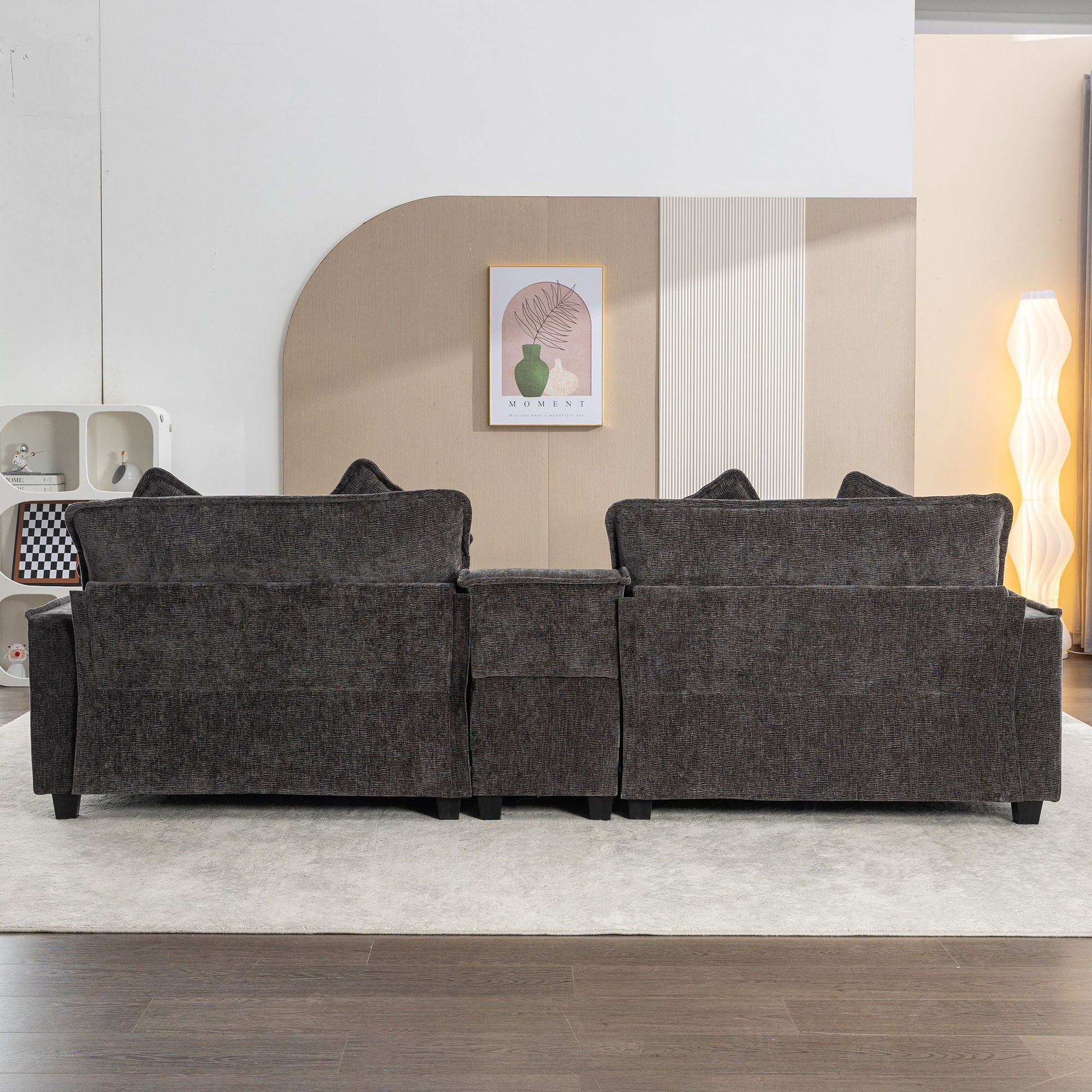 Sectional Sofa Upholstered Sofa With Two Removable Ottoman, Two USB Ports, Two Cup Holders And Large Storage Box For Living Room