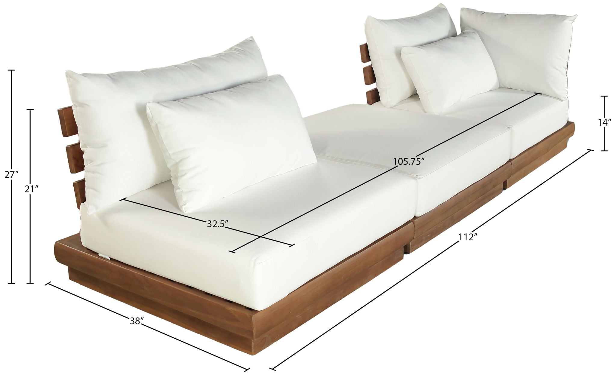 Mirella - 3 Piece Water Resistant Fabric Upholstered Outdoor Patio Modular Sofa