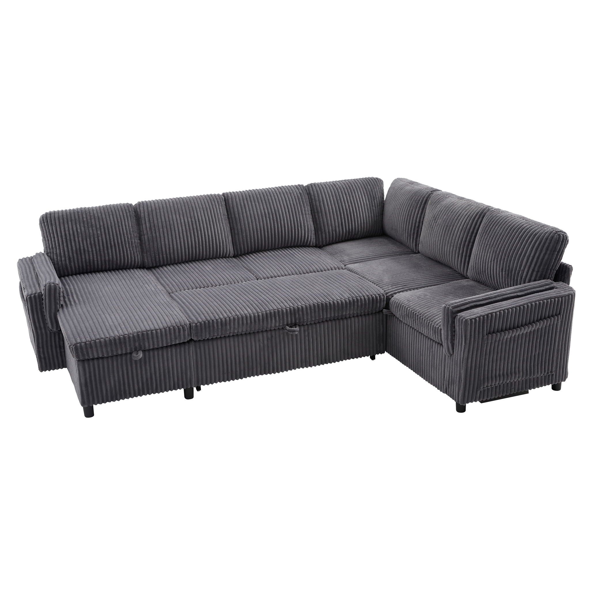 Convertible U-Shaped Sectional Sofa Bed With USB Ports And Storage