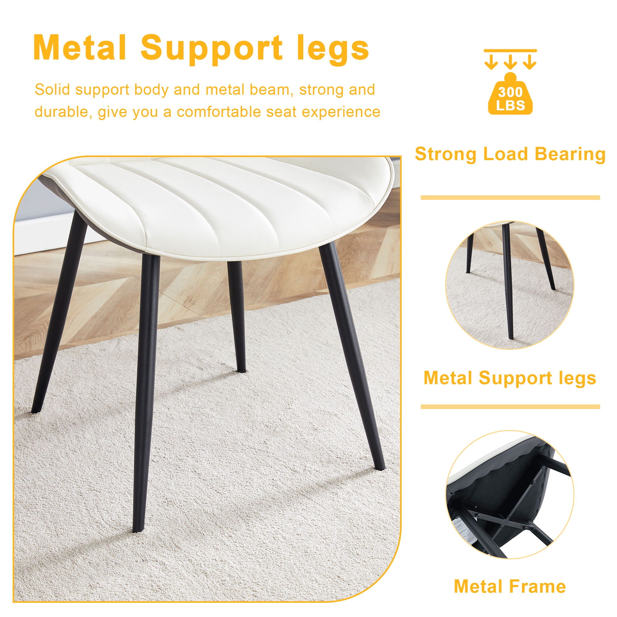 Modern Minimalist Dining Chair Set, Extended Seat Cushion