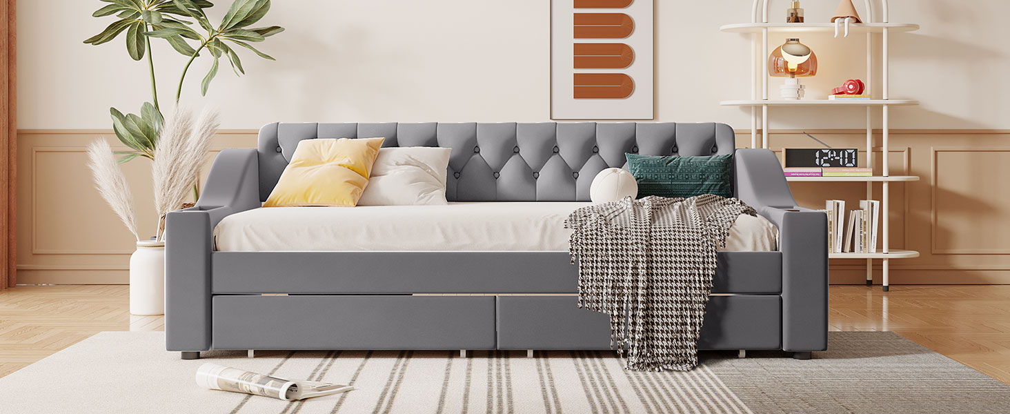 Upholstered Daybed With Storage Armrests And USB Port