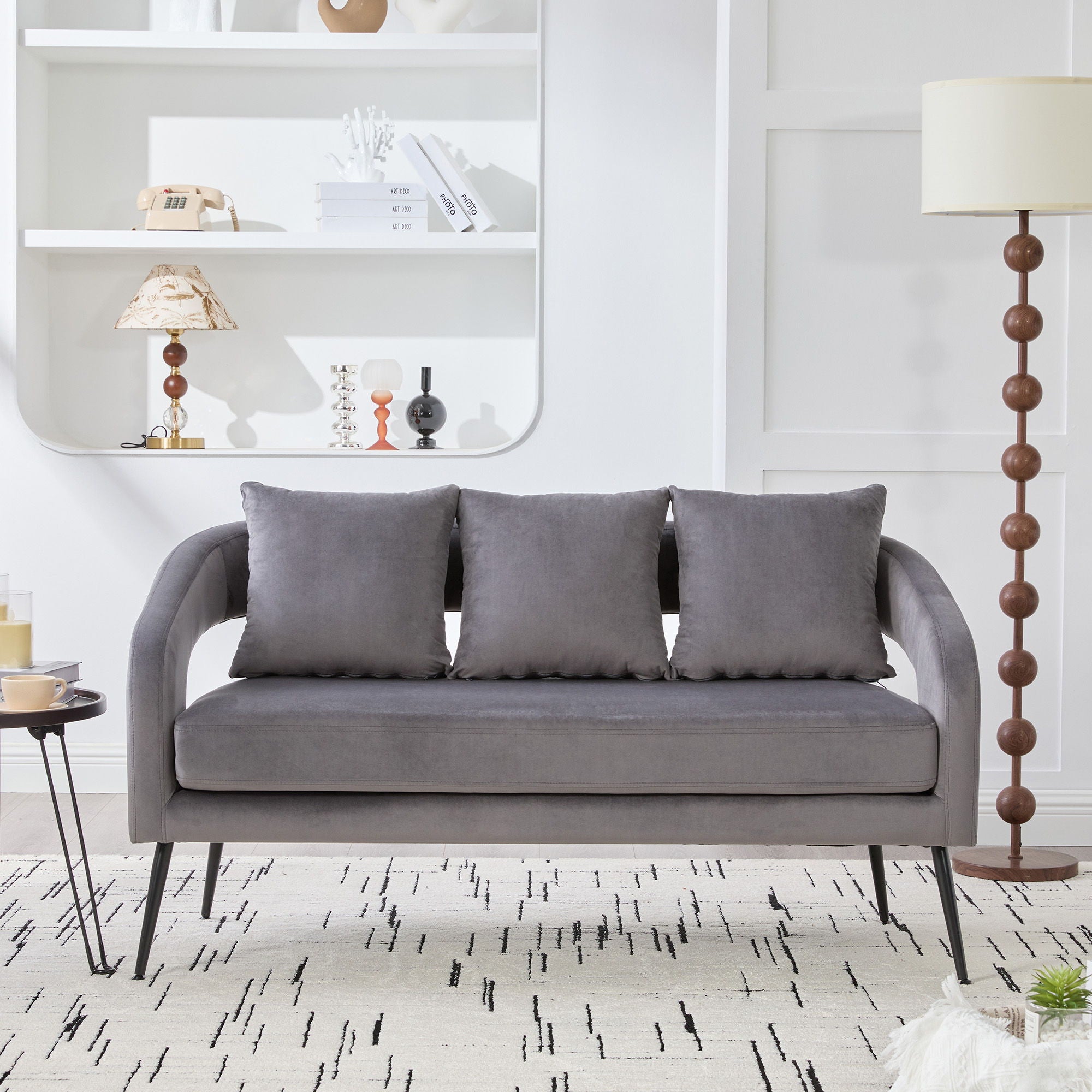 Open Back Loveseat Settee With 3 Pillows