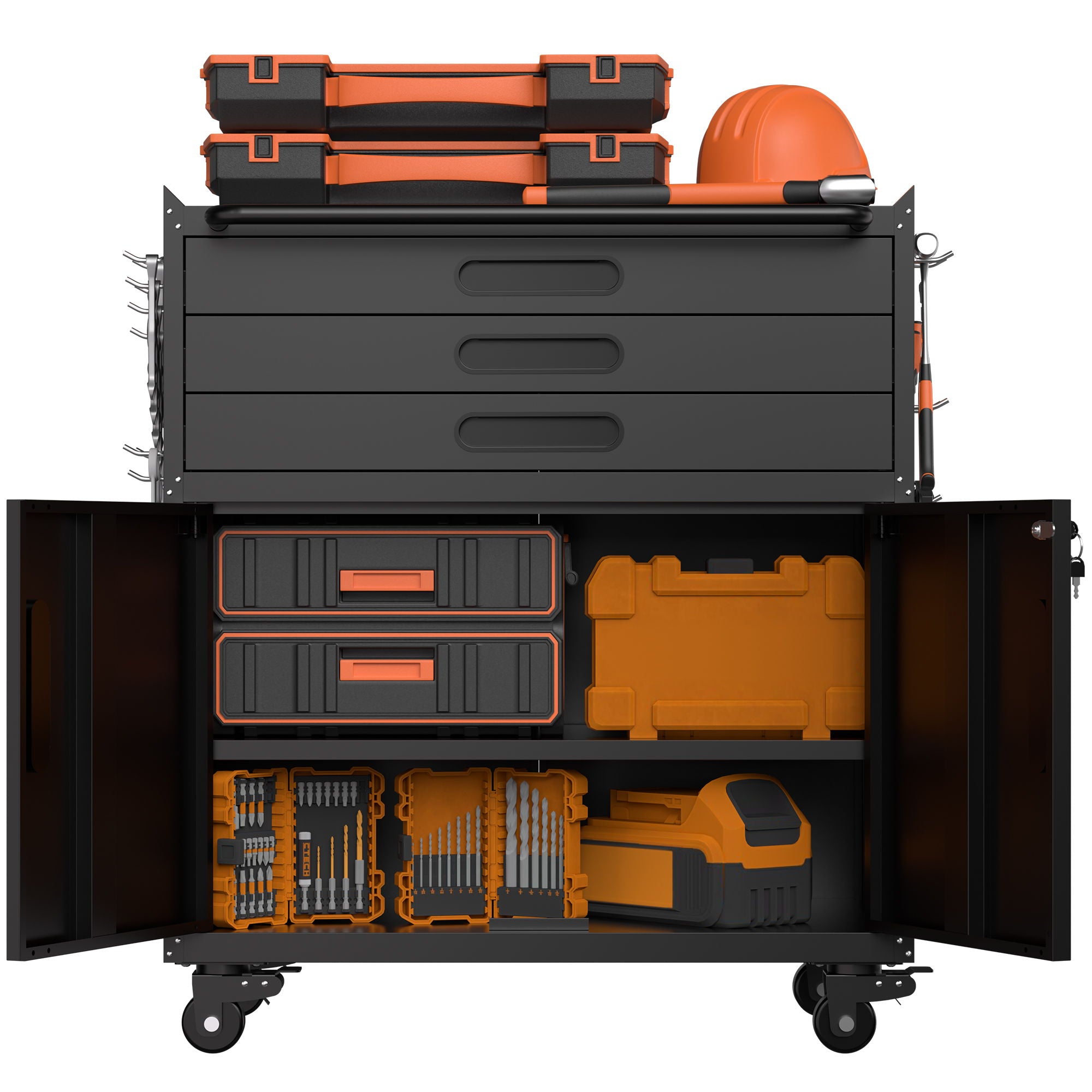 Rolling Tool Cabinet Heavy Duty Garage Storage With Lockable Doors