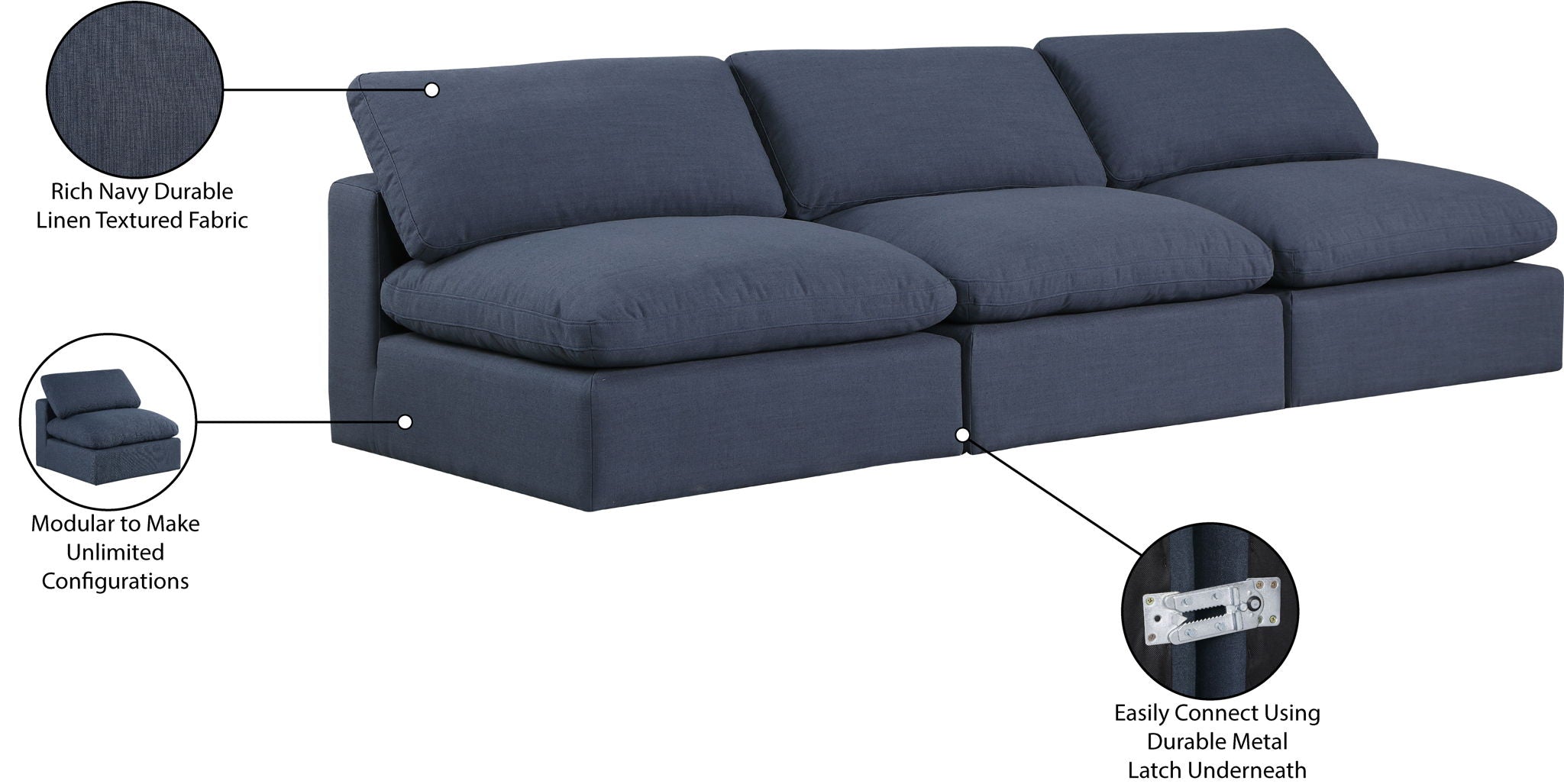 Comfy - Linen Modular Armless Sofa 3 Seats