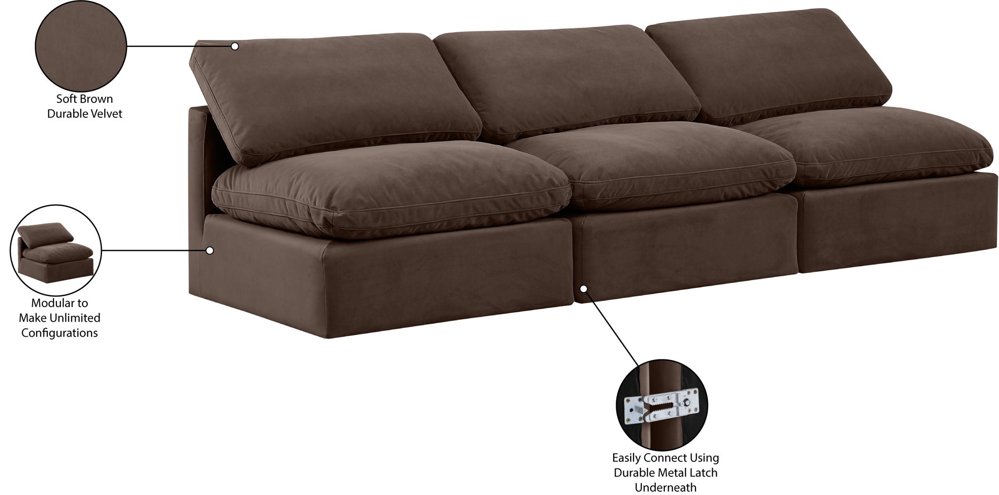 Indulge - Velvet 3 Seat Modular Armless Sofa