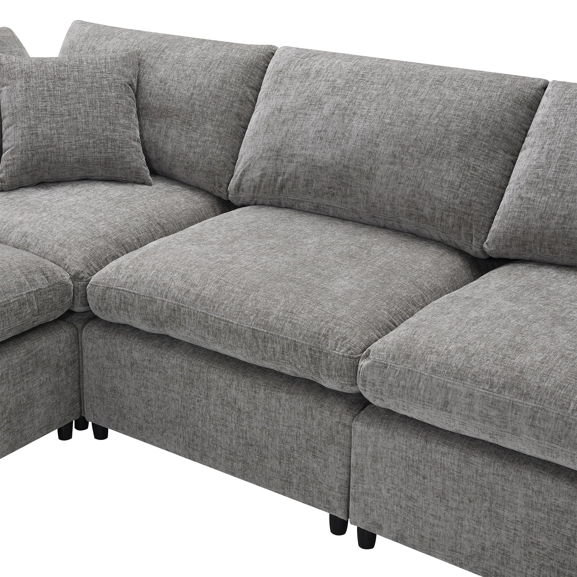 Modern Modular Cloud Sofa Bed, 6 Seat Sectional Couch Set With Ottoman, Free Combination, Convertible U Shaped Sleeper Sofa For Living Room
