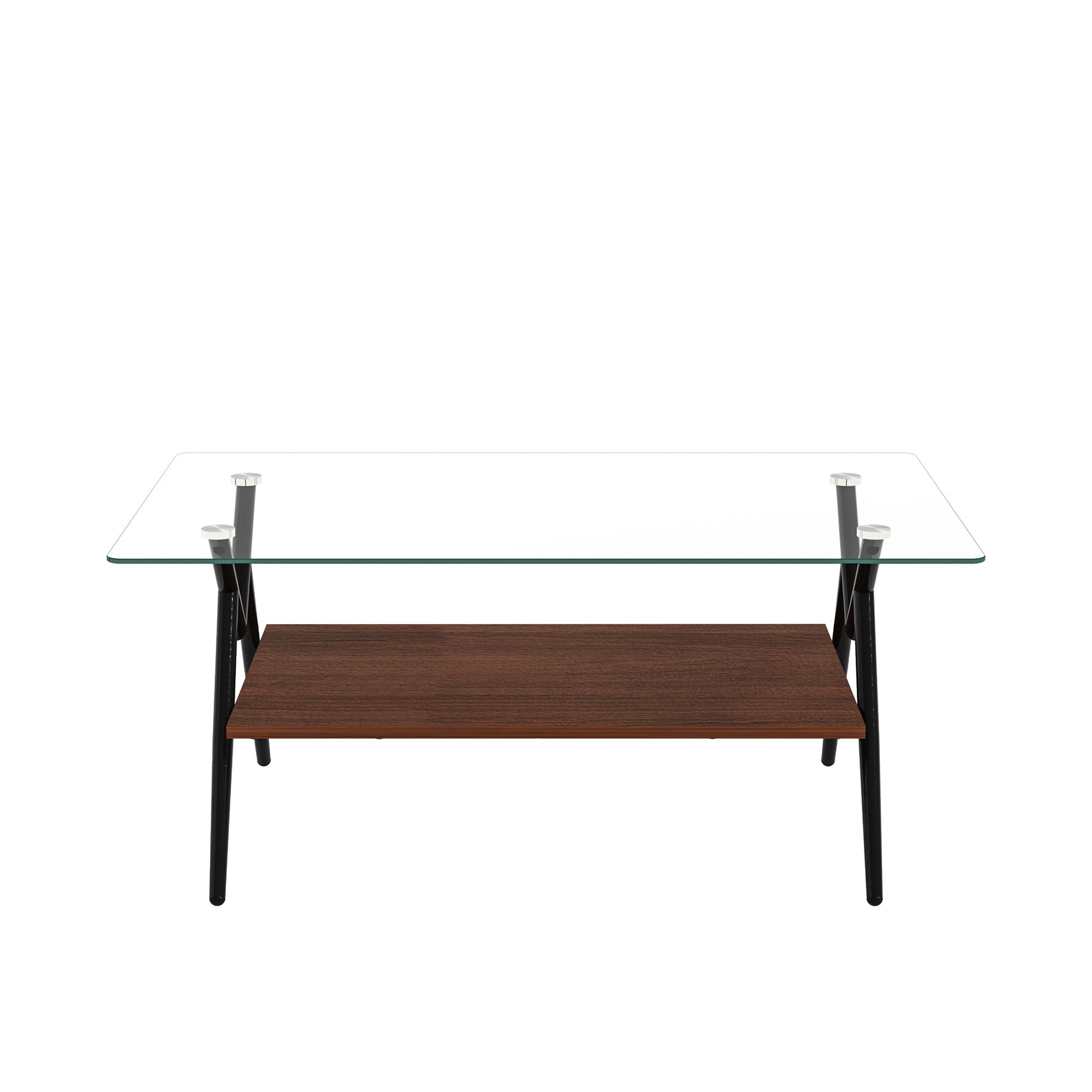 Rectangle Coffee Table With Tempered Glass Top And Shelf