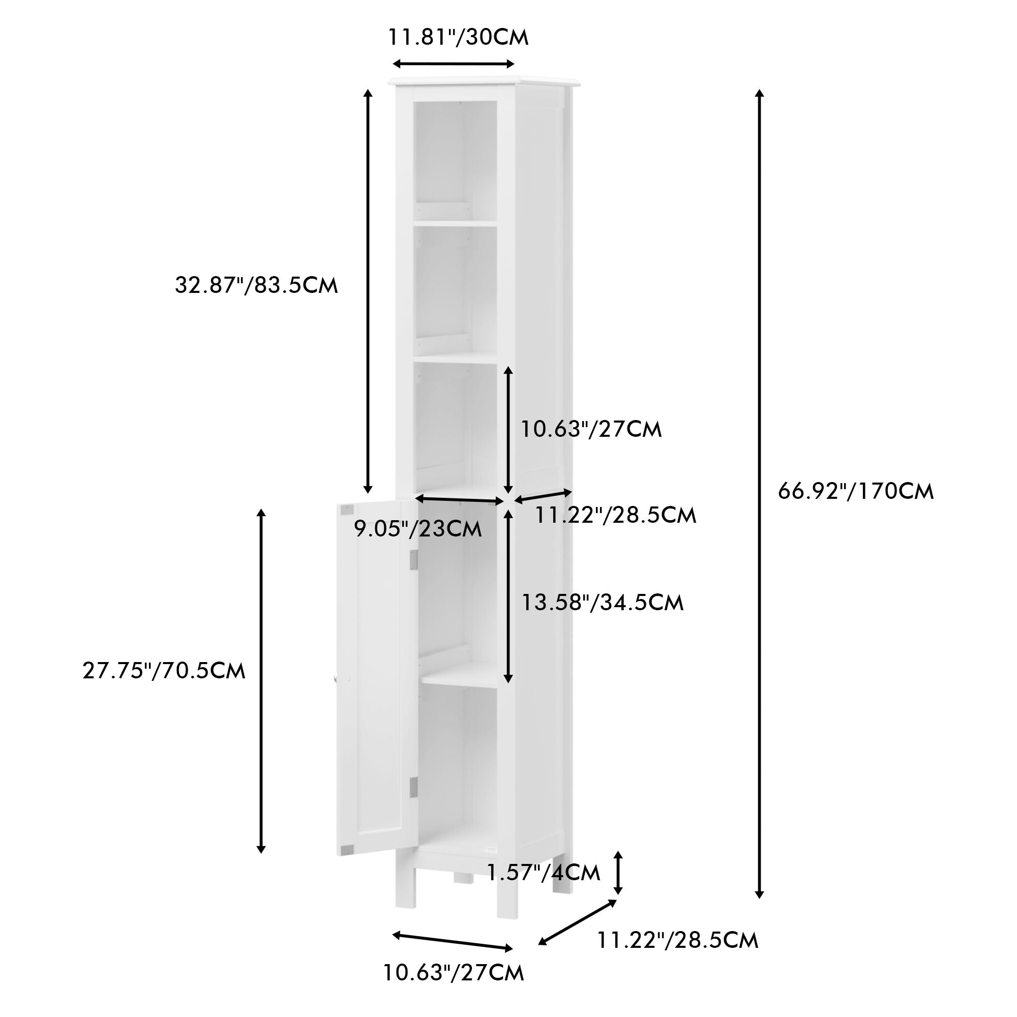 Slim Tall Bathroom Storage Cabinet With Adjustable Shelves, Anti Tip Freestanding Cabinet - White