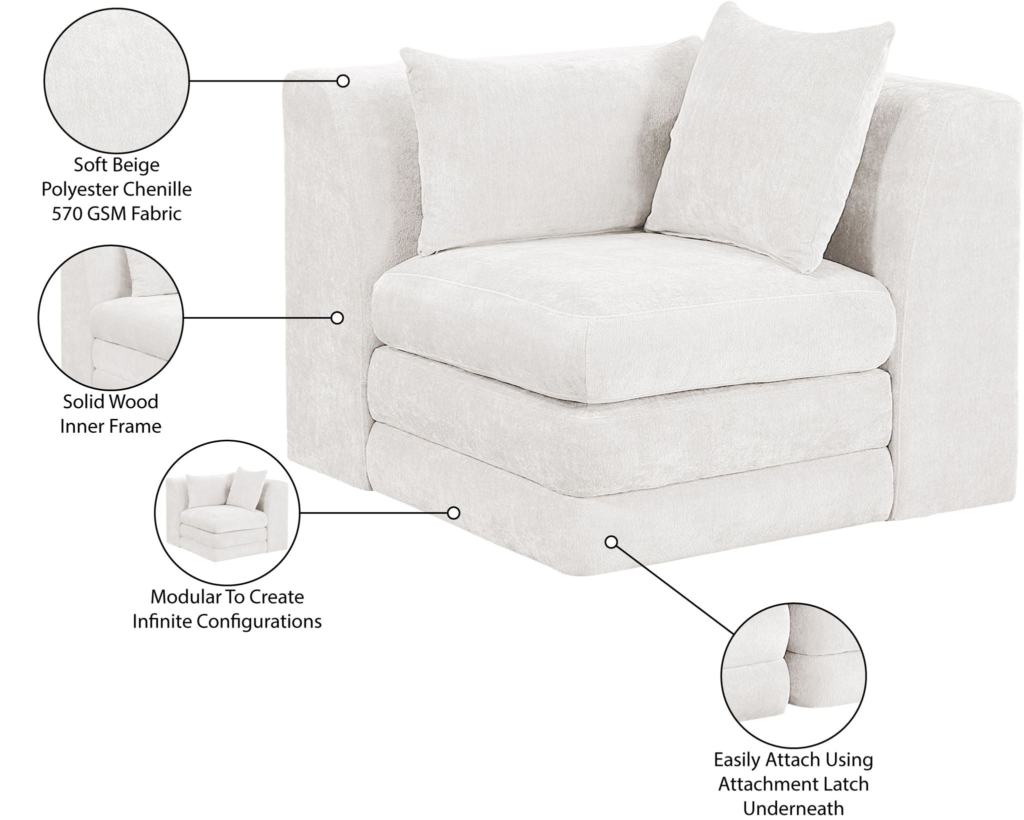 Stellar - Chenille Fabric Upholstered Modular Corner Chair