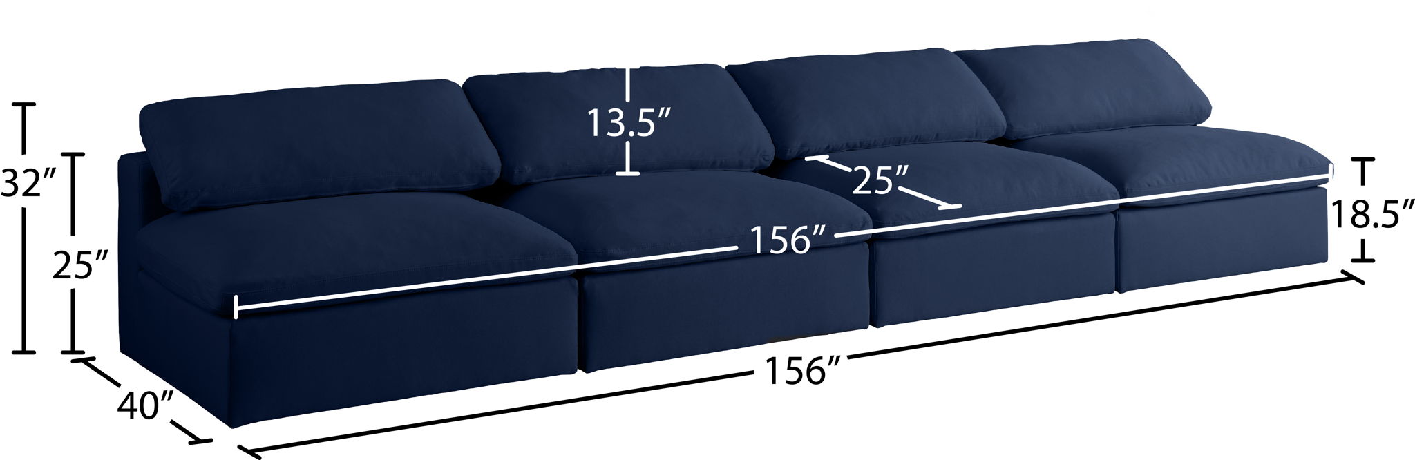 Serene - Modular Armless 4 Seat Sofa