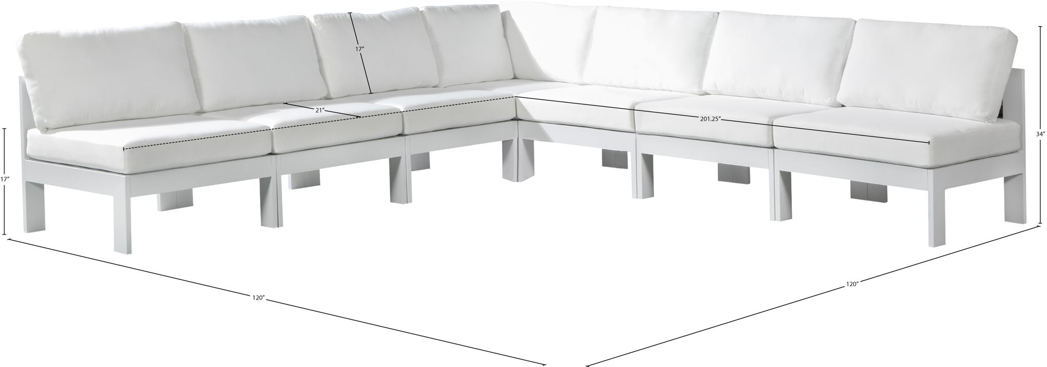 Nizuc - Outdoor Patio 7 Piece Modular Sectional With White Frame