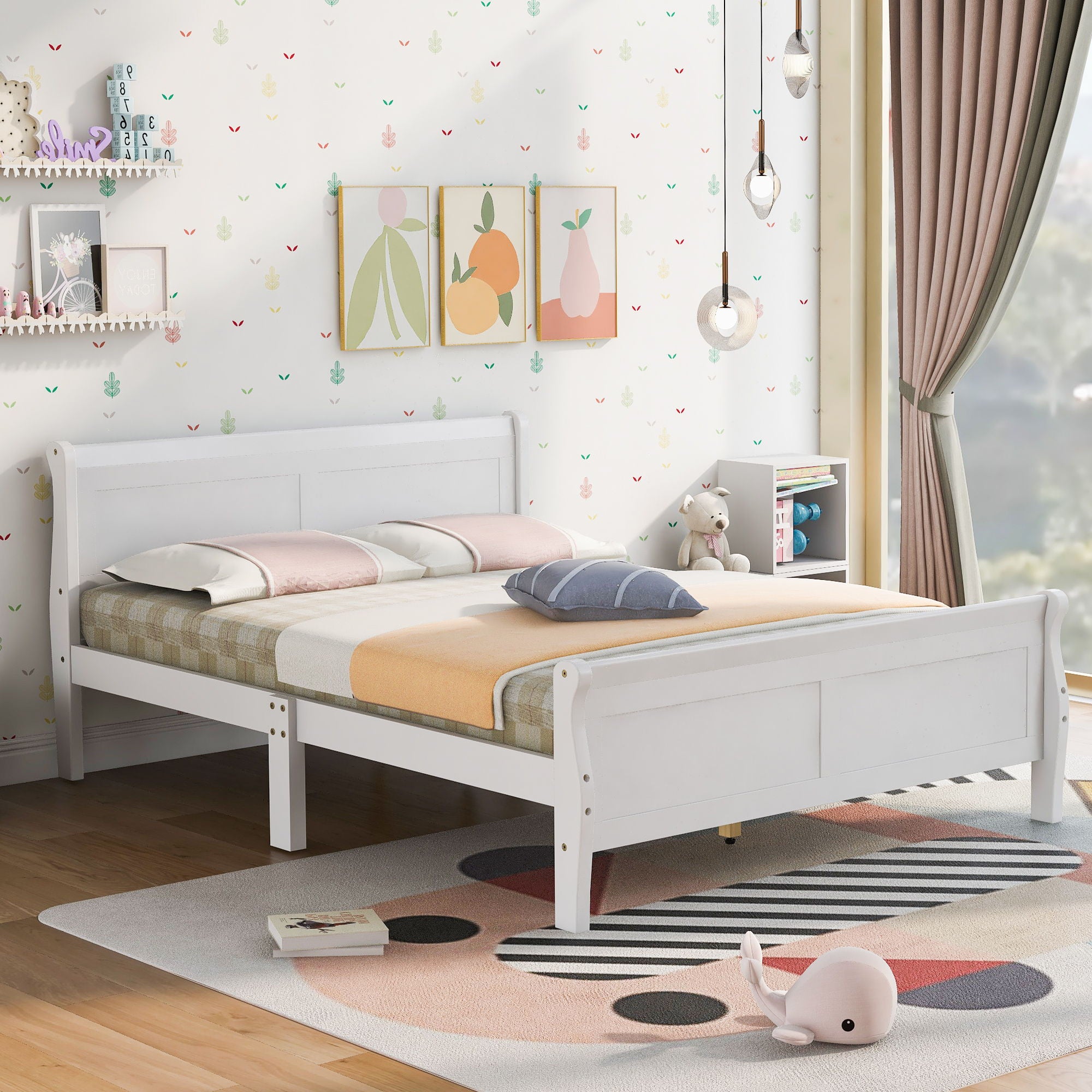 Platform Bed Frame Mattress Foundation Sleigh Bed With Headboard / Footboard / Wood Slat Suppor