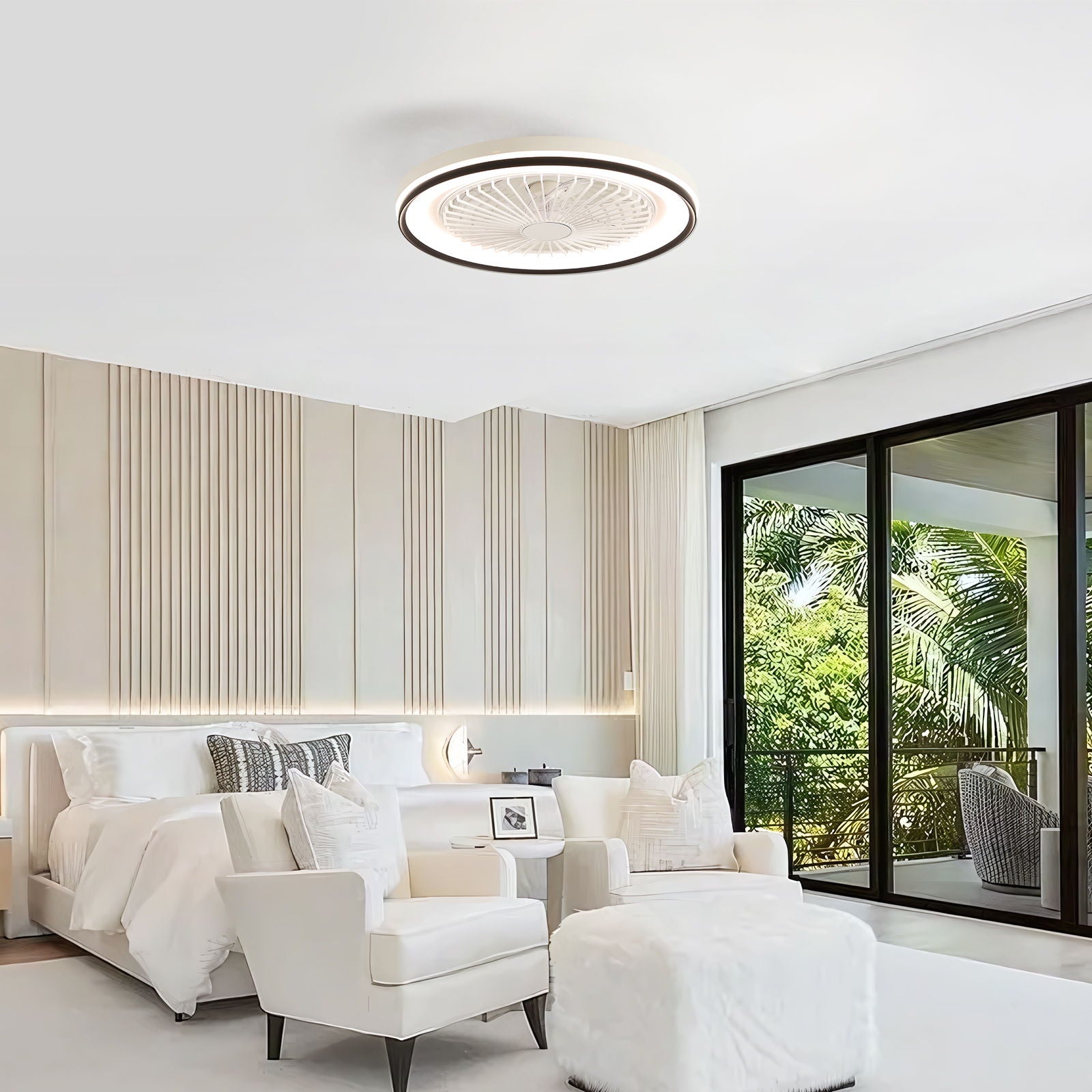 RGB Dimmable LED Bladeless Ceiling Fan With Remote Control, Flush Mount - White