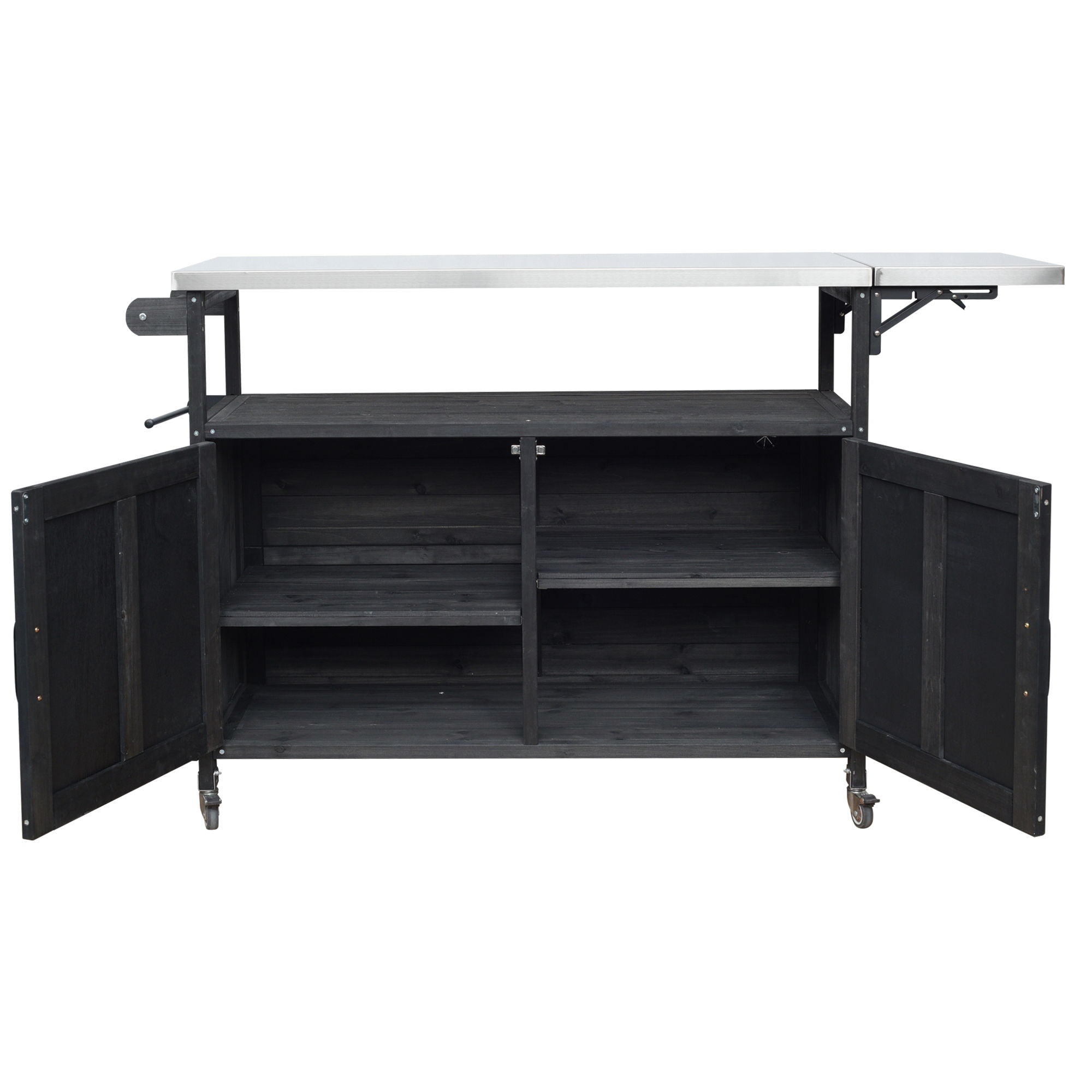 Foldable Outdoor Kitchen Island With Lockable Wheels, Storage Cabinet And Towel Rack For Patio