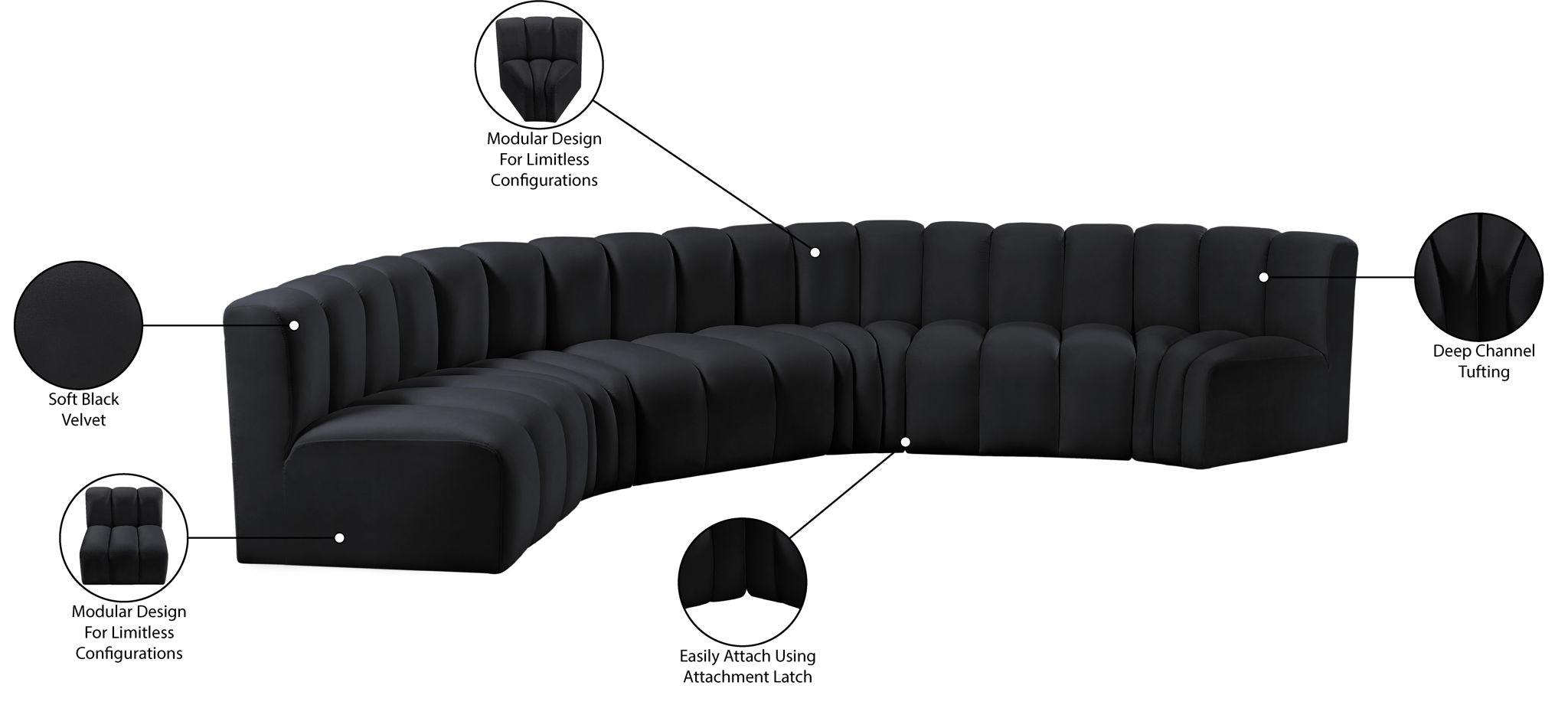Arc - Velvet 6 Piece U-Shaped Modular Sofa