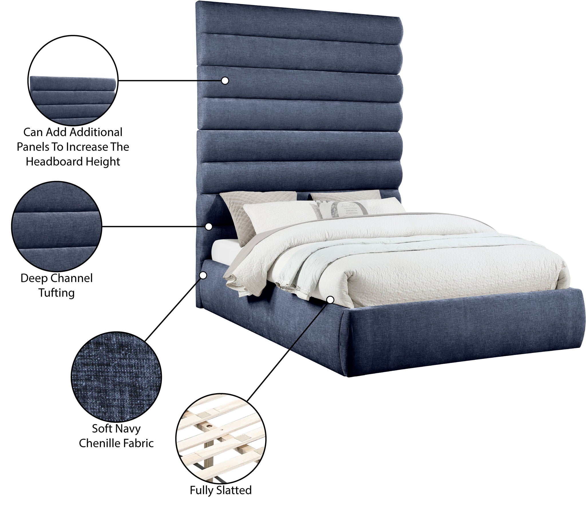 Adam - Chenille Fabric Bed With 89" Headboard