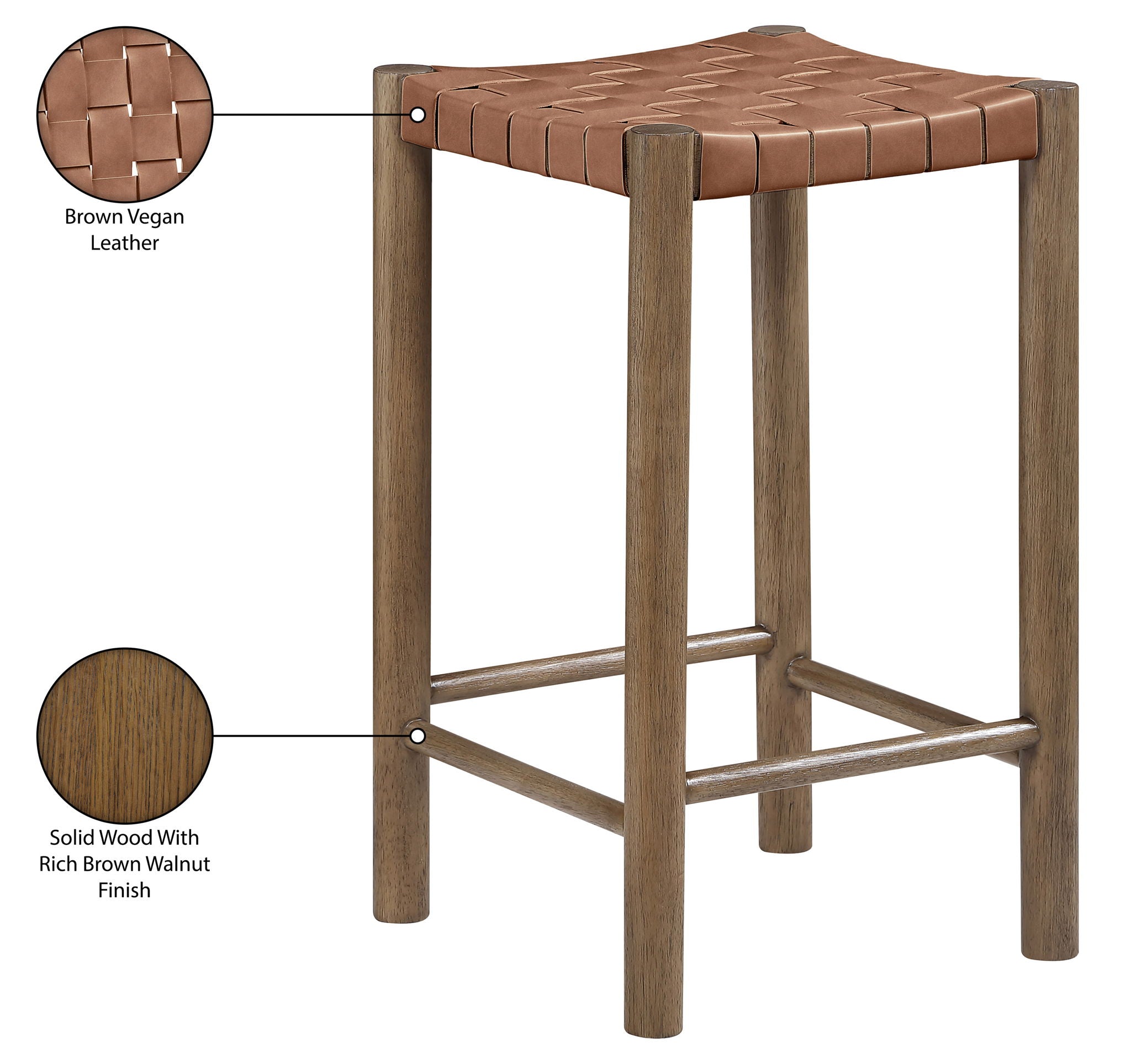 Entwine - Vegan Leather Upholstered Backless Counter Stool - Painted Brown