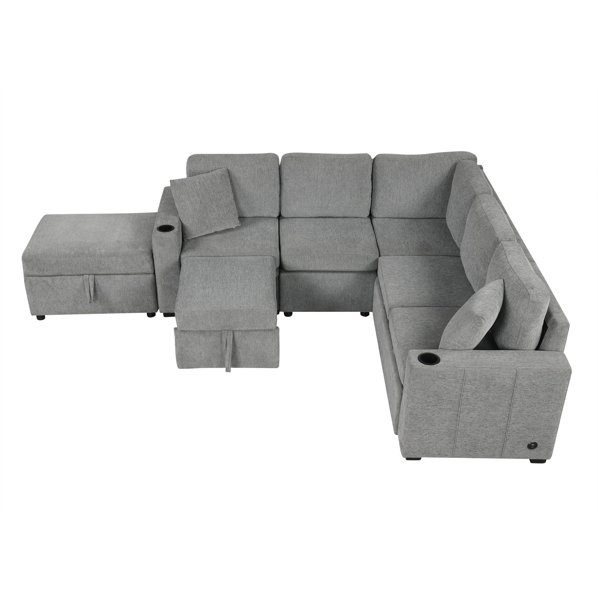 Sectional Sofa Convertible Pull-Out Sofa Bed With A Movable Storage Ottoman For Living Room