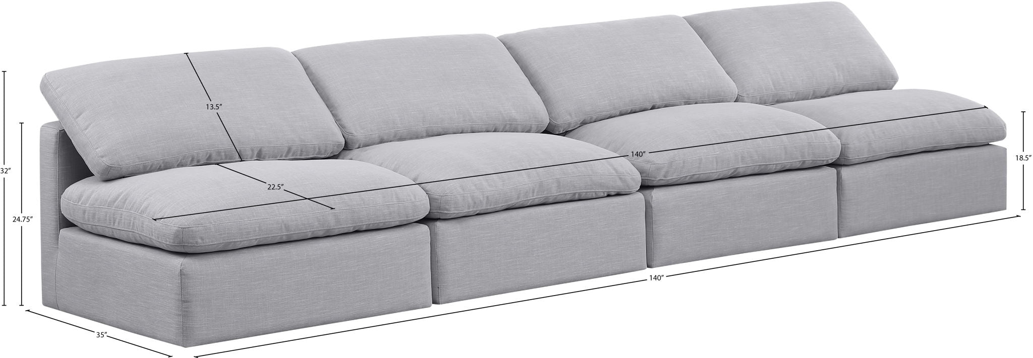 Indulge - Linen 4 Seat Modular Armless Sofa