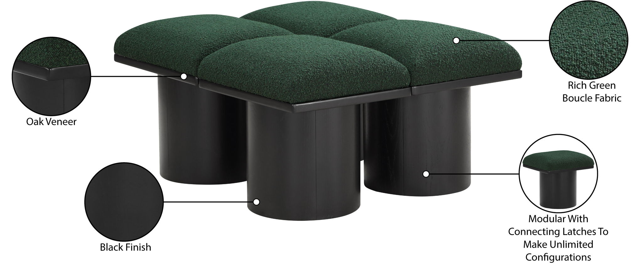 Pavilion - 4 Piece Modular Bench With Black Base