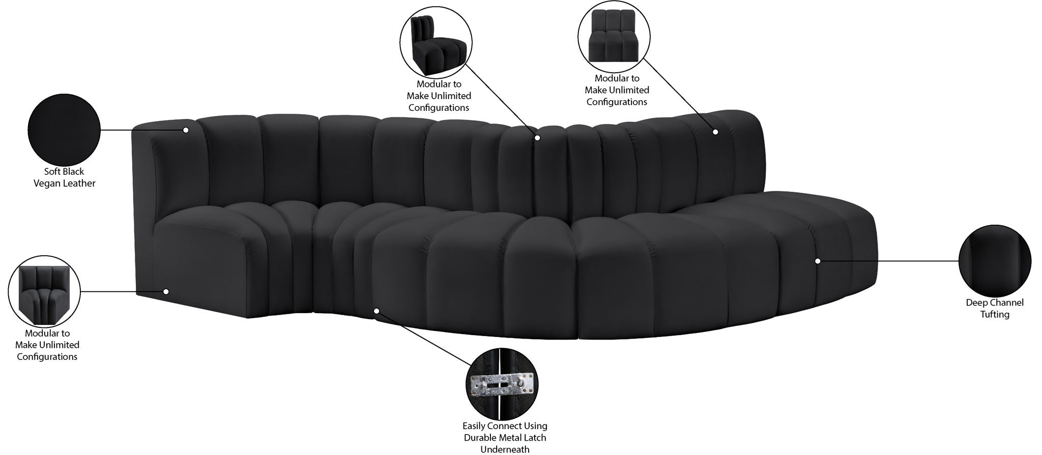 Arc - Faux Leather 5 Piece Modular Sofa