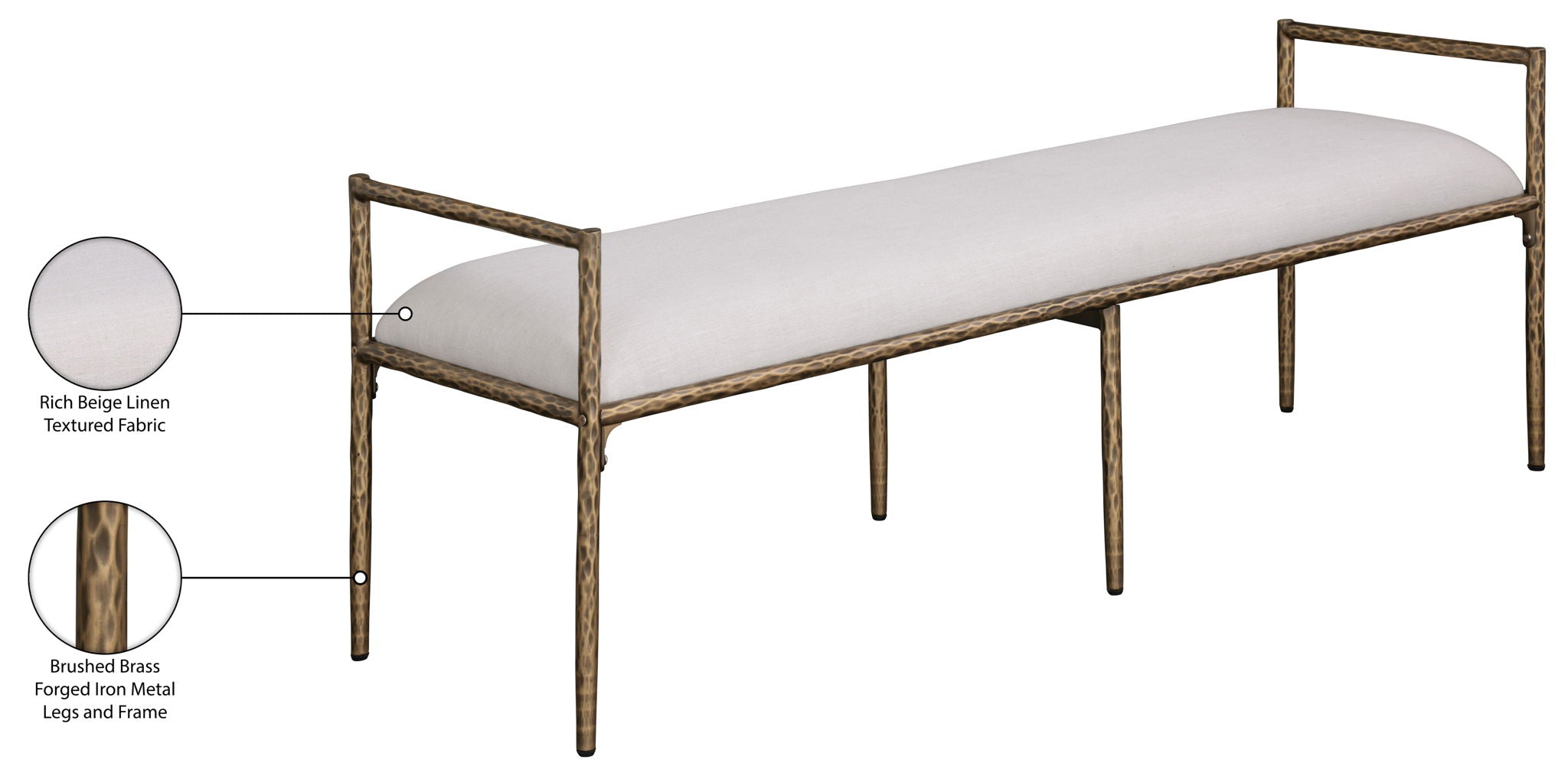 Axis - Linen Textured Beige Fabric Upholstered Bench