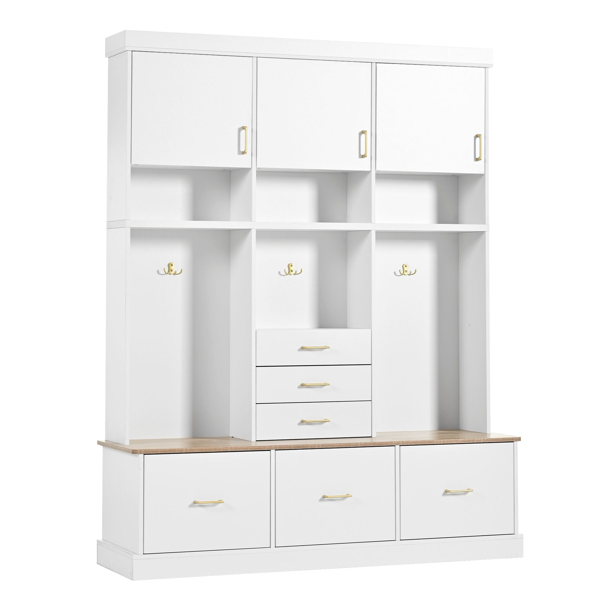 Entryway Hall Tree With Bench And Storage, 5 In 1 Coat Rack
