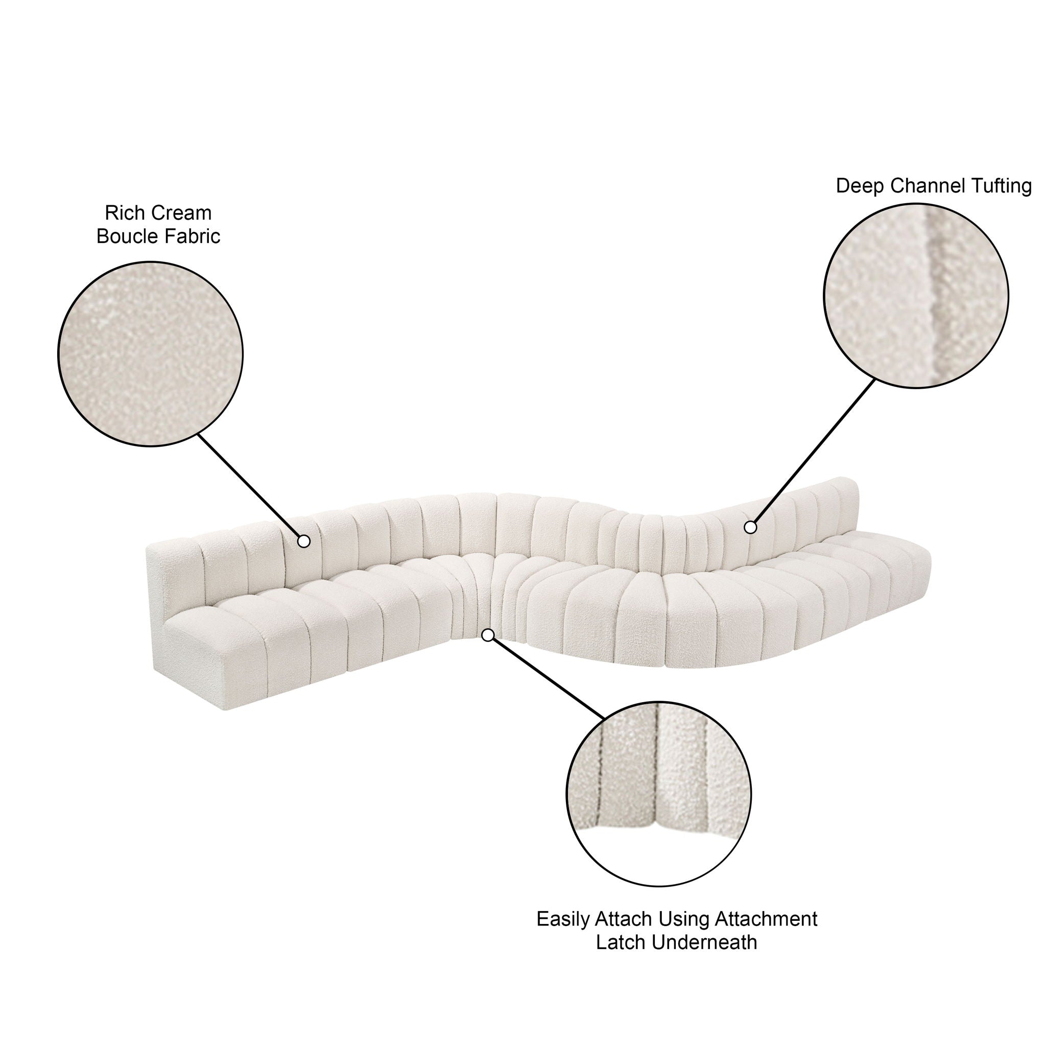 Arc - Boucle Fabric 8 Piece Curved Modular Sofa