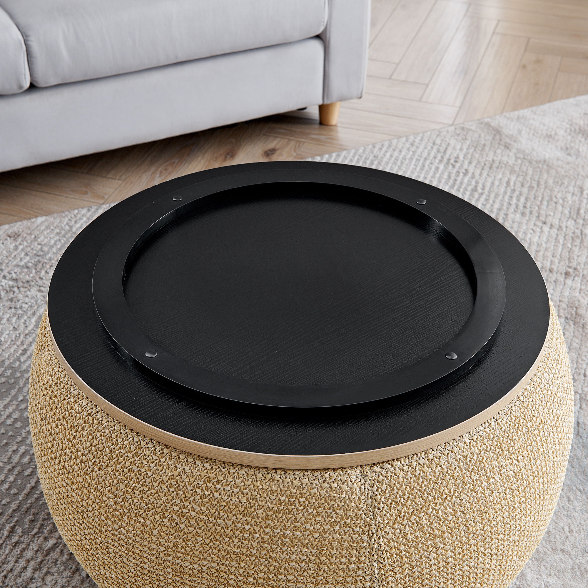 Round Storage Ottoman, 2 In 1 Function, End Table And Ottoman