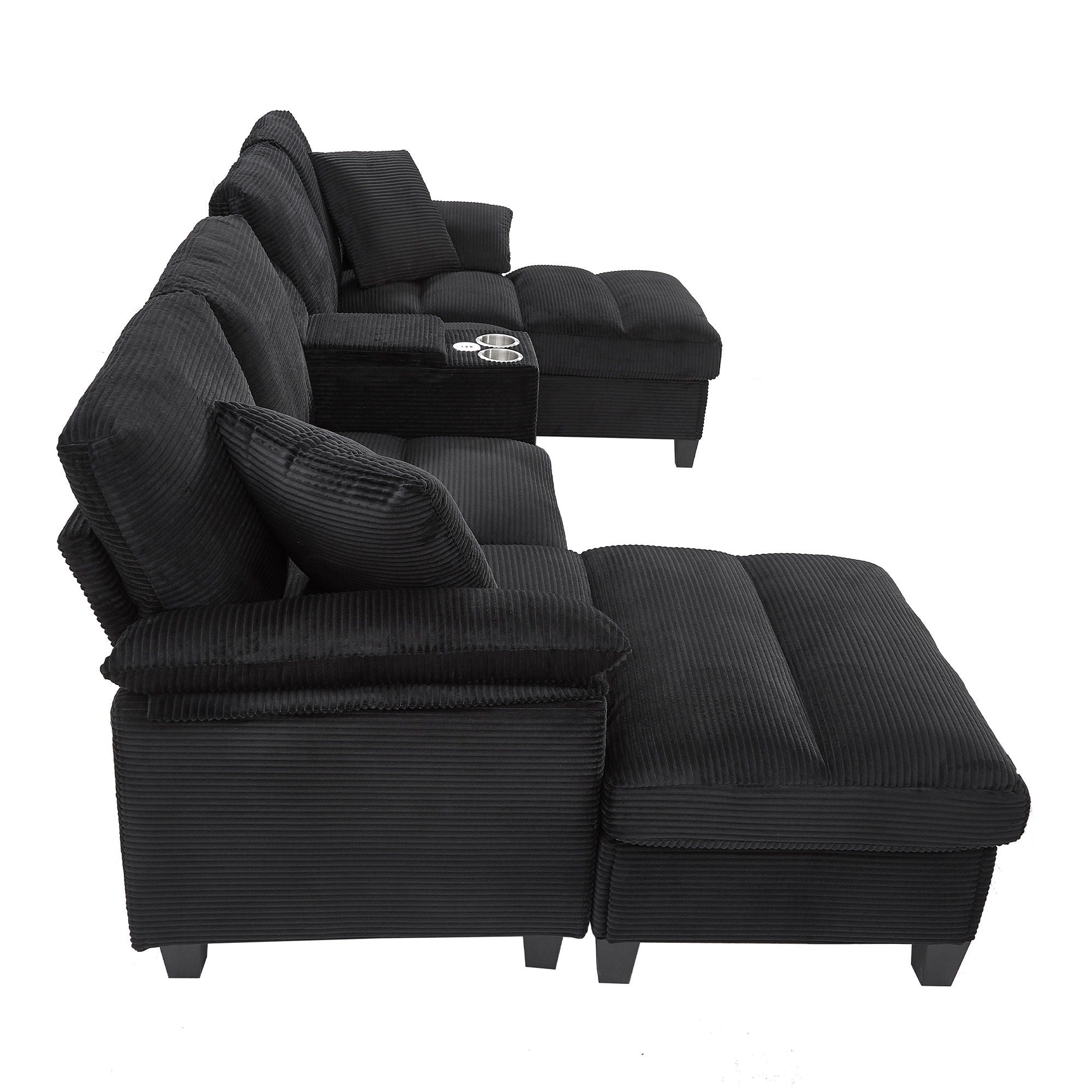 Modern U-Shaped Sectional Sofa With Storage Ottomans