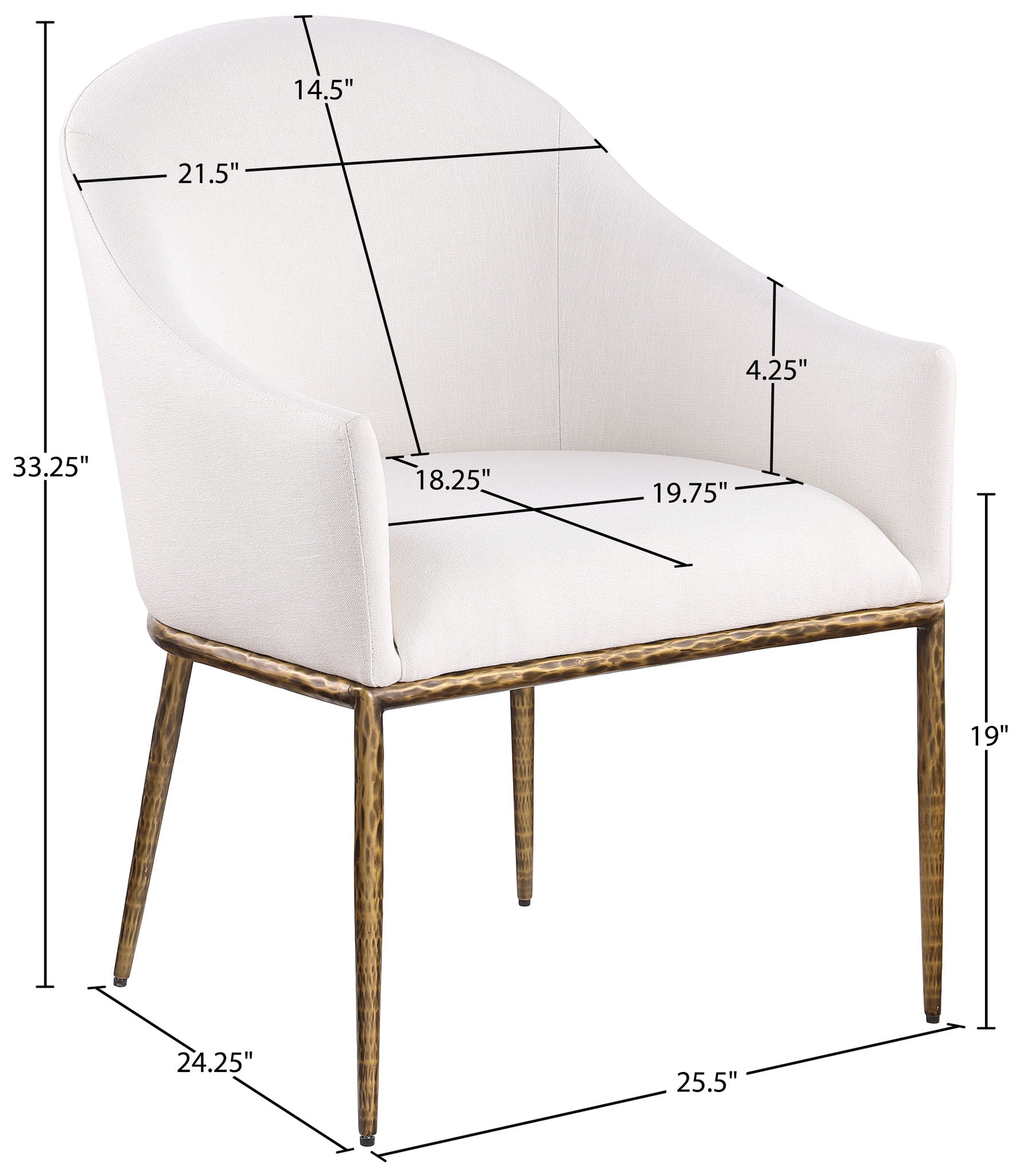 Ferro - Linen Textured Performance Fabric Upholstered Dining Arm Chair - Cream / Brushed Gold