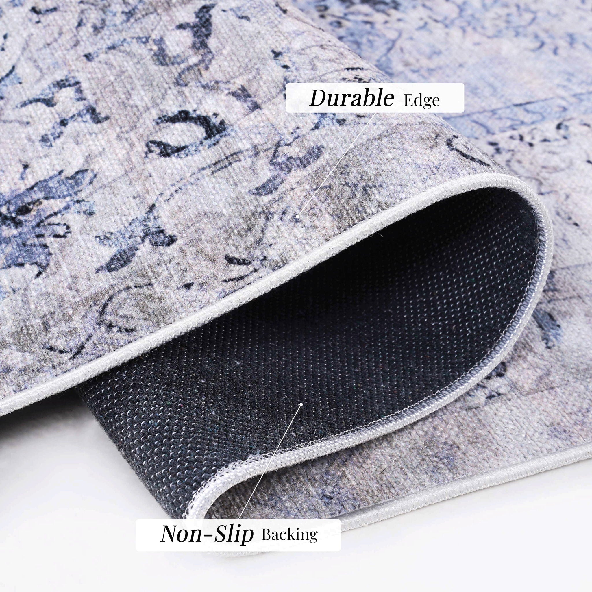 Maval - 2' X 3' Washable Area Rug - Blue / Cream