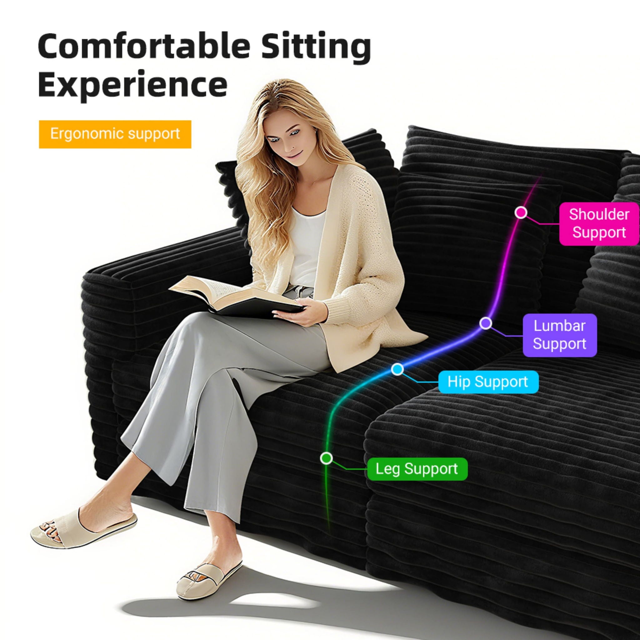 Convertible Deep Seat Sofa With Soft Pillows And Ottomans