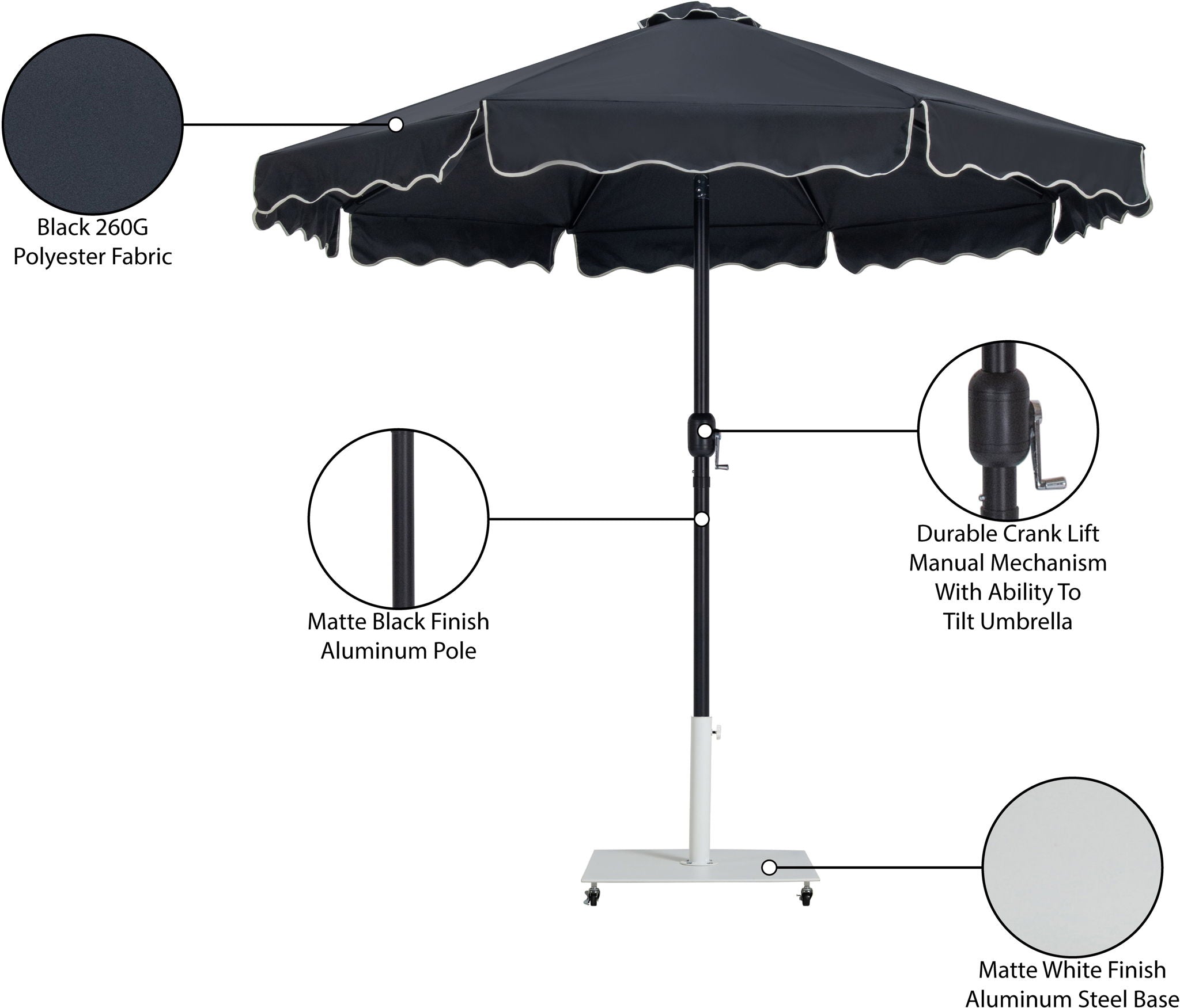 Amalfi - Aluminum Patio Umbrella - White Base / Black Pole