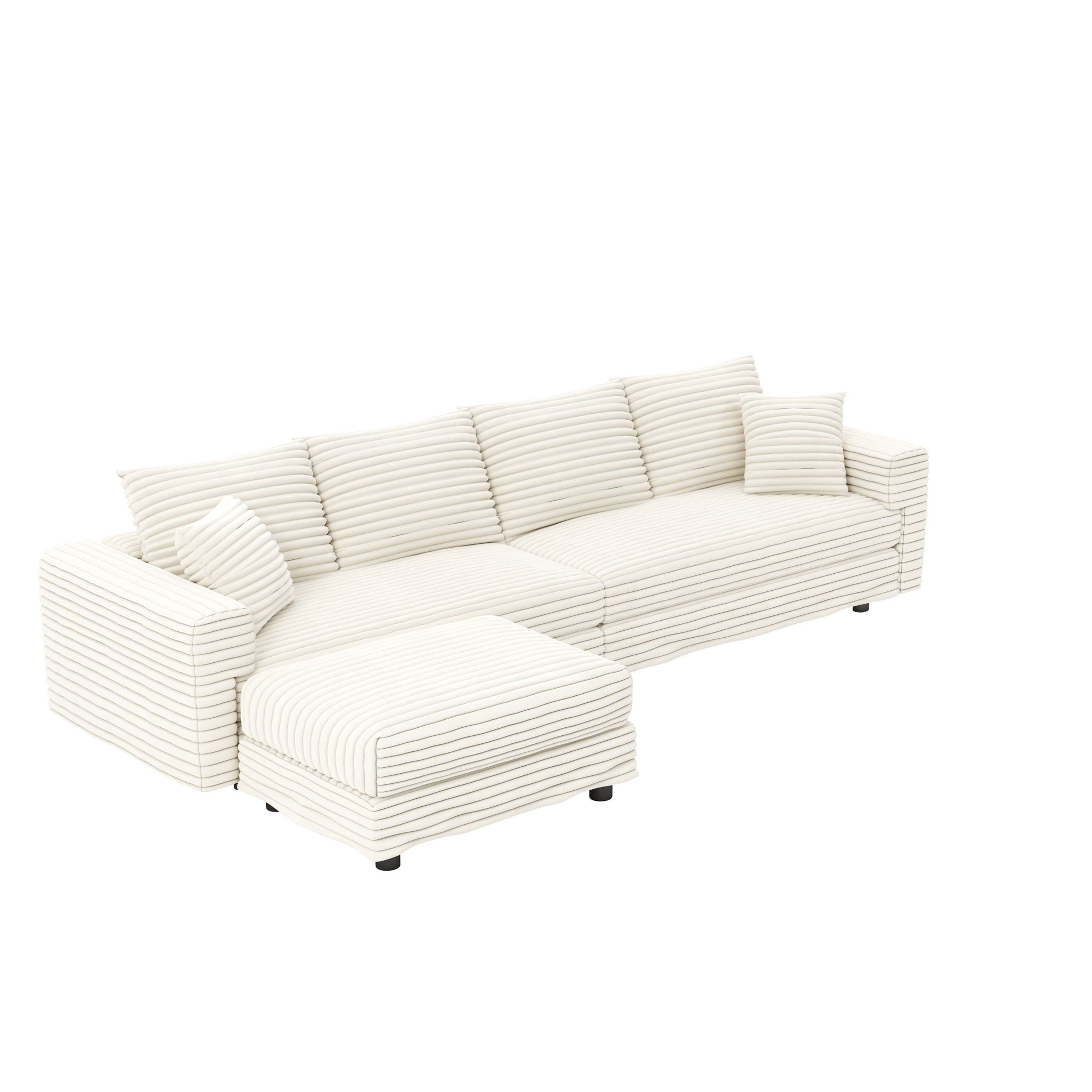 4 Seat Sofa With Soft Pillows And Movable Ottoman