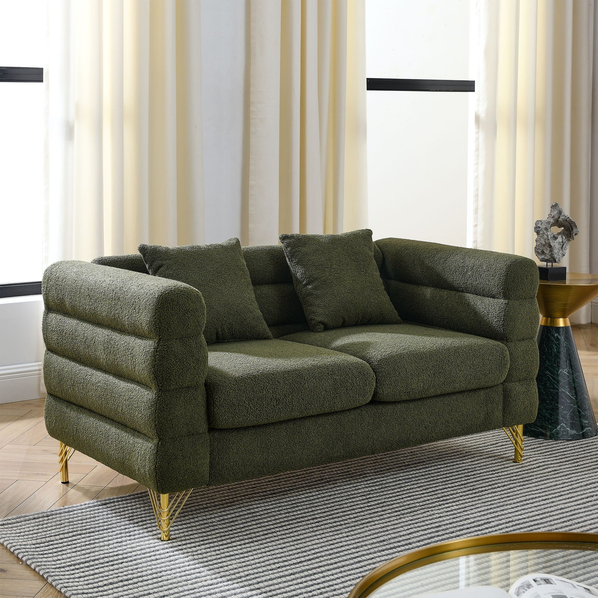 Oversized 2 Seater Sectional Sofa With Deep Seating And 2 Pillows