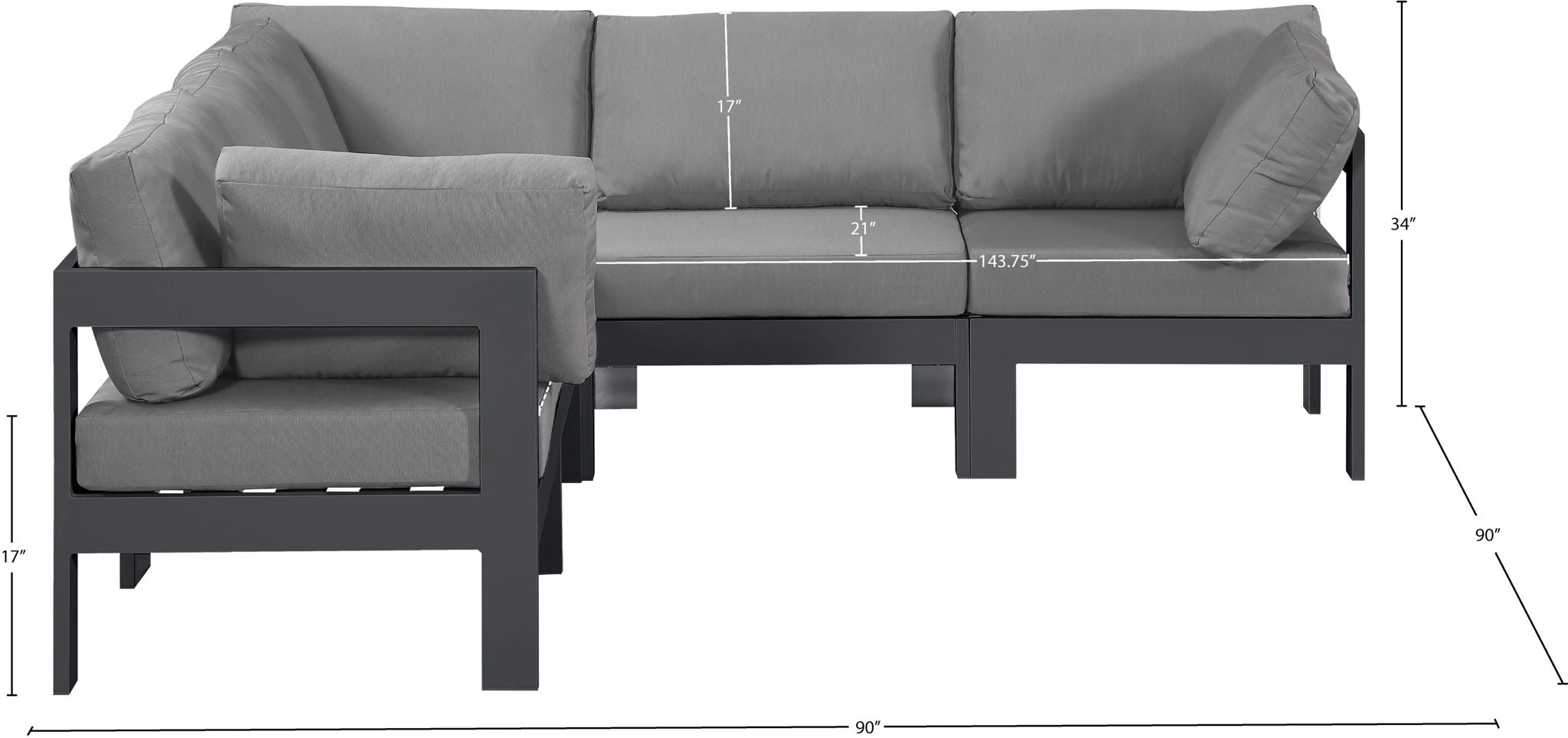 Nizuc - Outdoor Patio 5 Piece Modular Sectional With Gray Frame