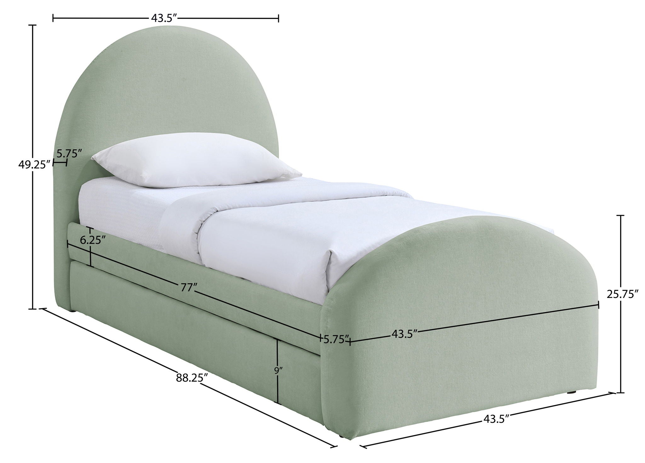 Andaz - Chenille Fabric Upholstered Trundle Bed