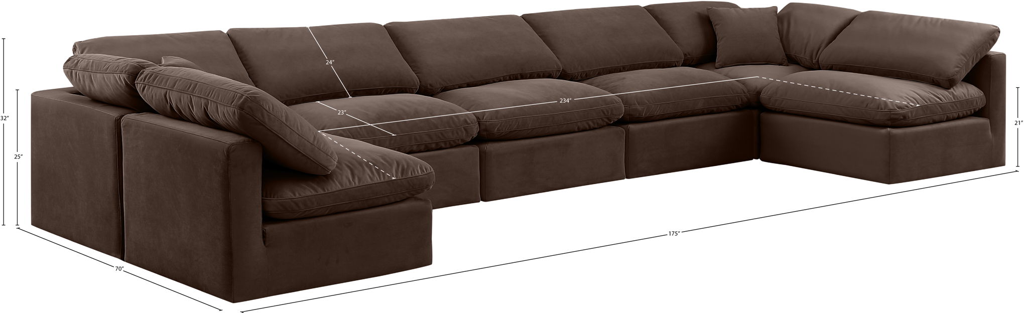 Indulge - Velvet 7 Piece Modular U-Shaped Sectional