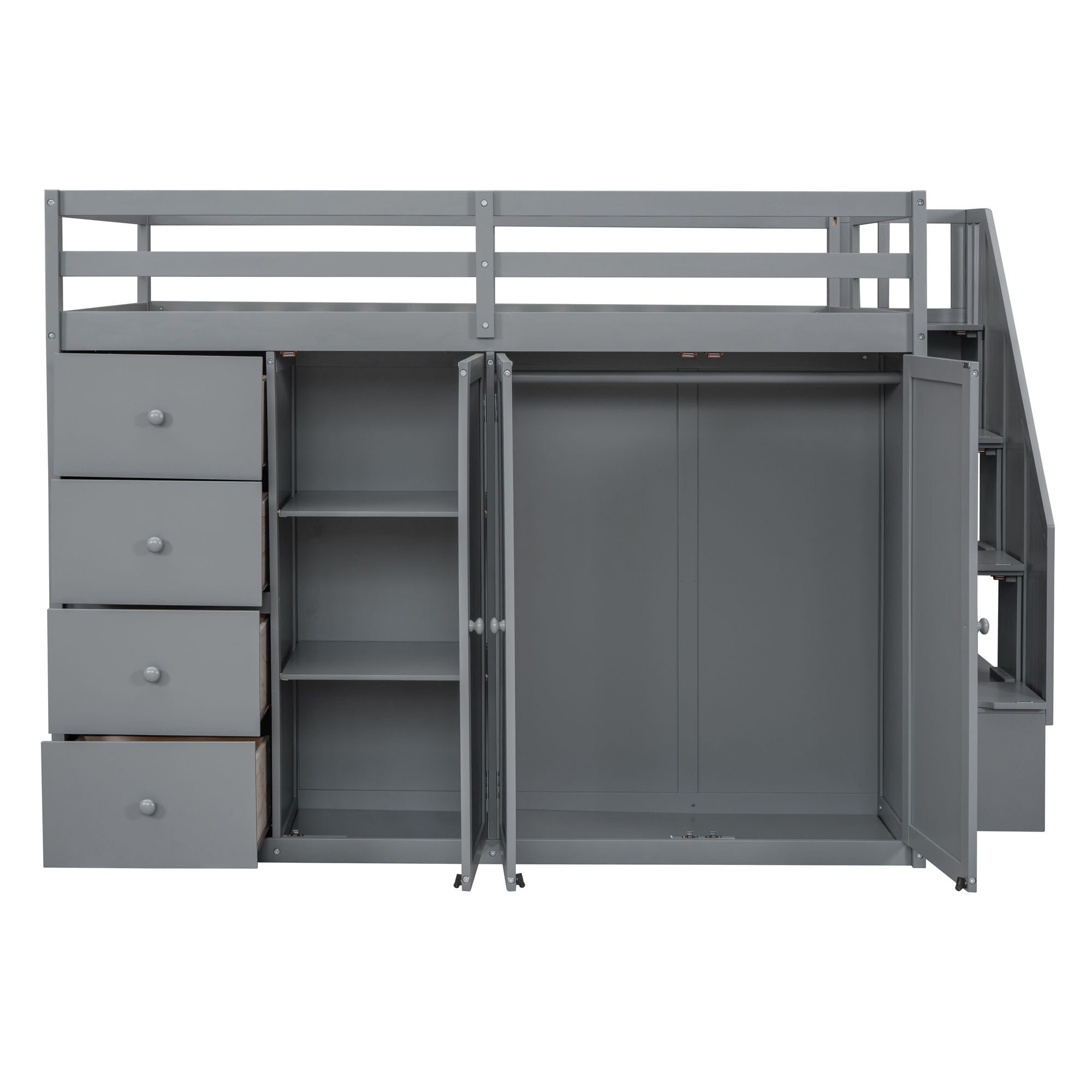 Loft Bed With Built In Wardrobes, Cabinets And Drawers