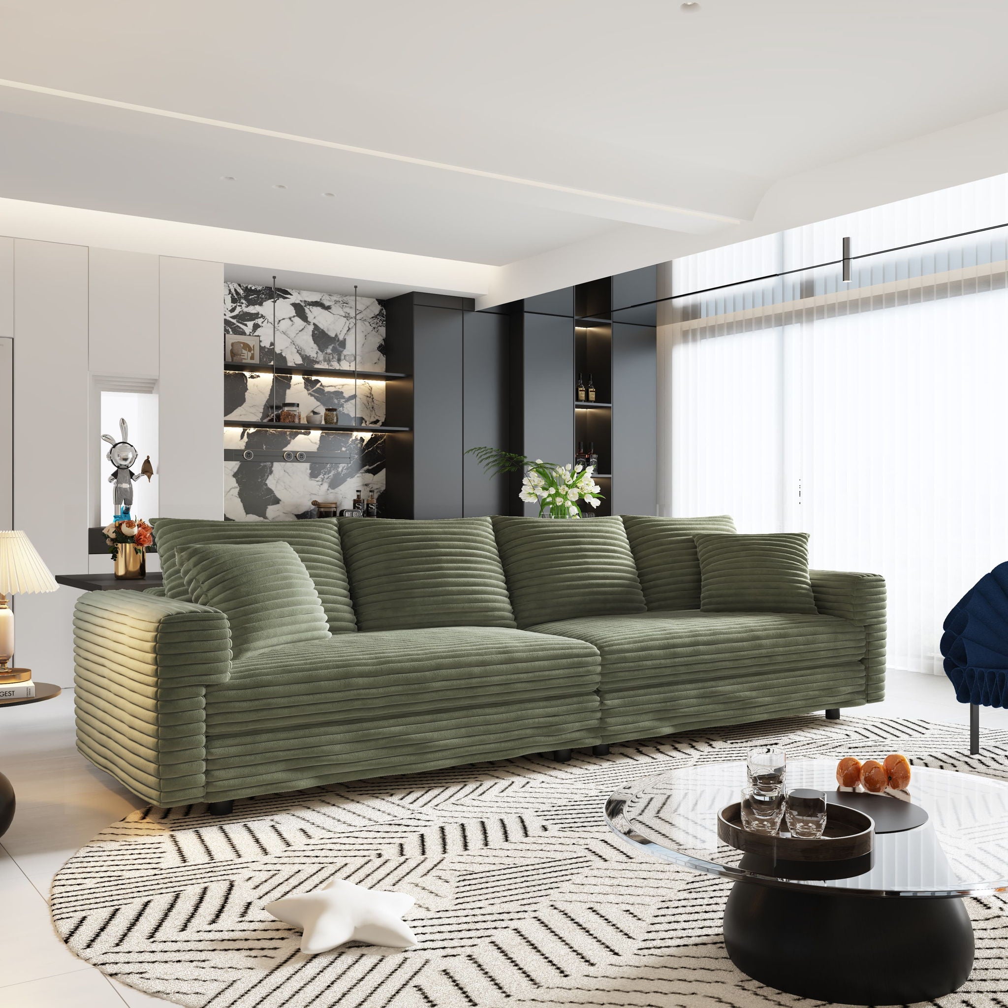 Convertible Deep Seat Sofa With Soft Pillows And Ottomans