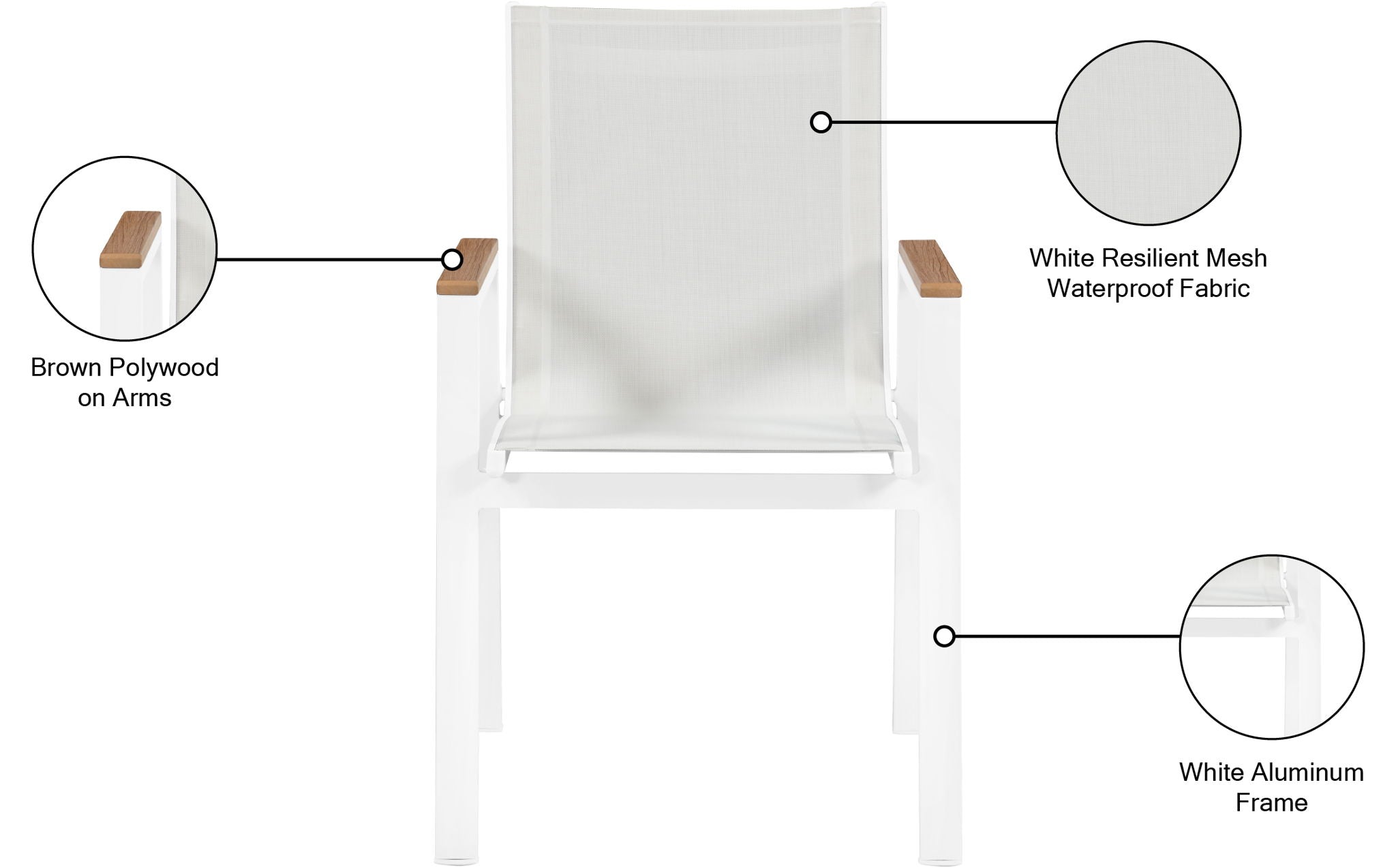 Nizuc - Outdoor Patio Dining Arm Chair With White Frame And Natural Arms (Set of 2)