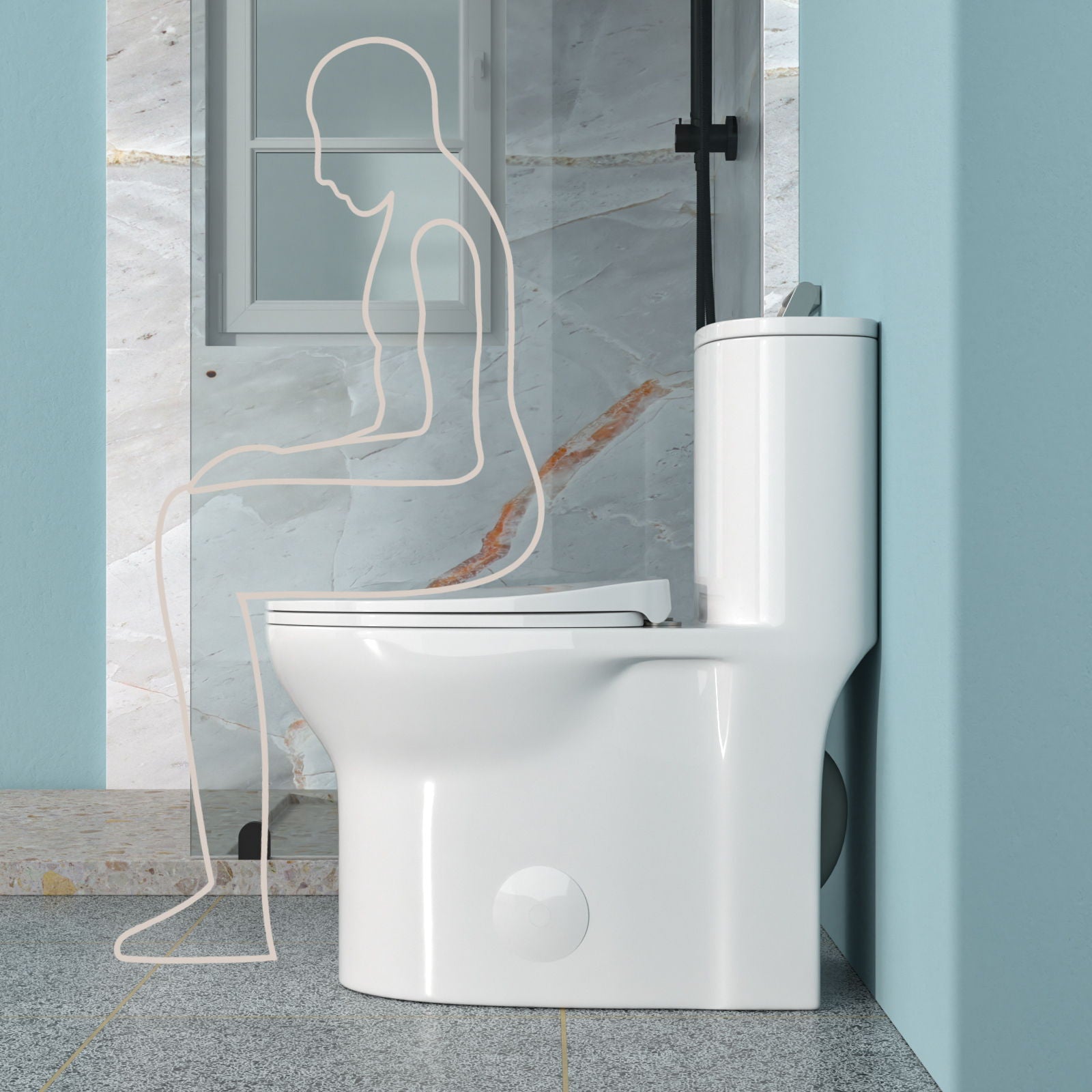 1 Piece Toilet For Bathroom, Dual Flush, Soft Closing Seat - White